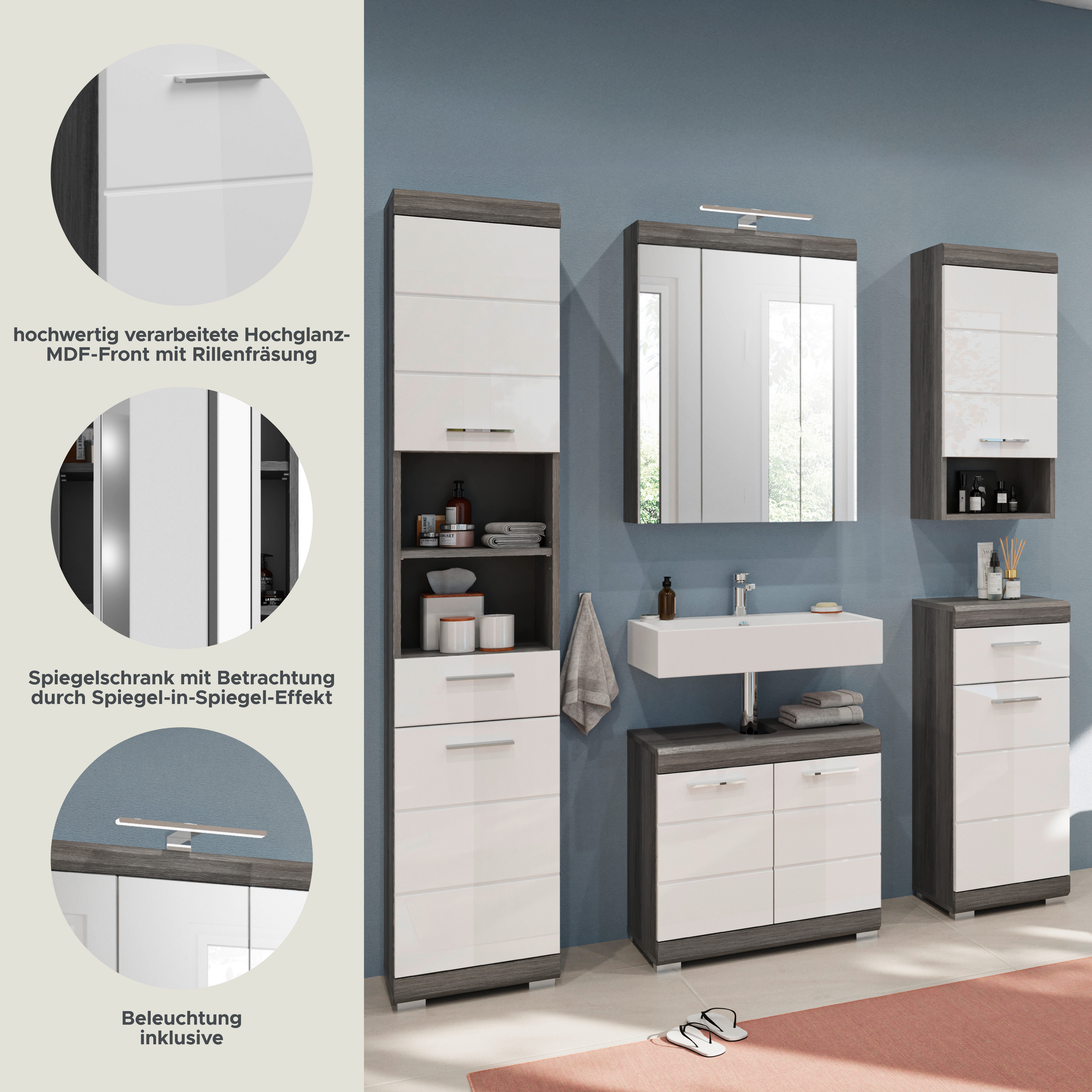 INOSIGN Badkamerserie Siena, 5-delig, inclusief LED-verlichting, bestaande uit: (set, 5-delig)