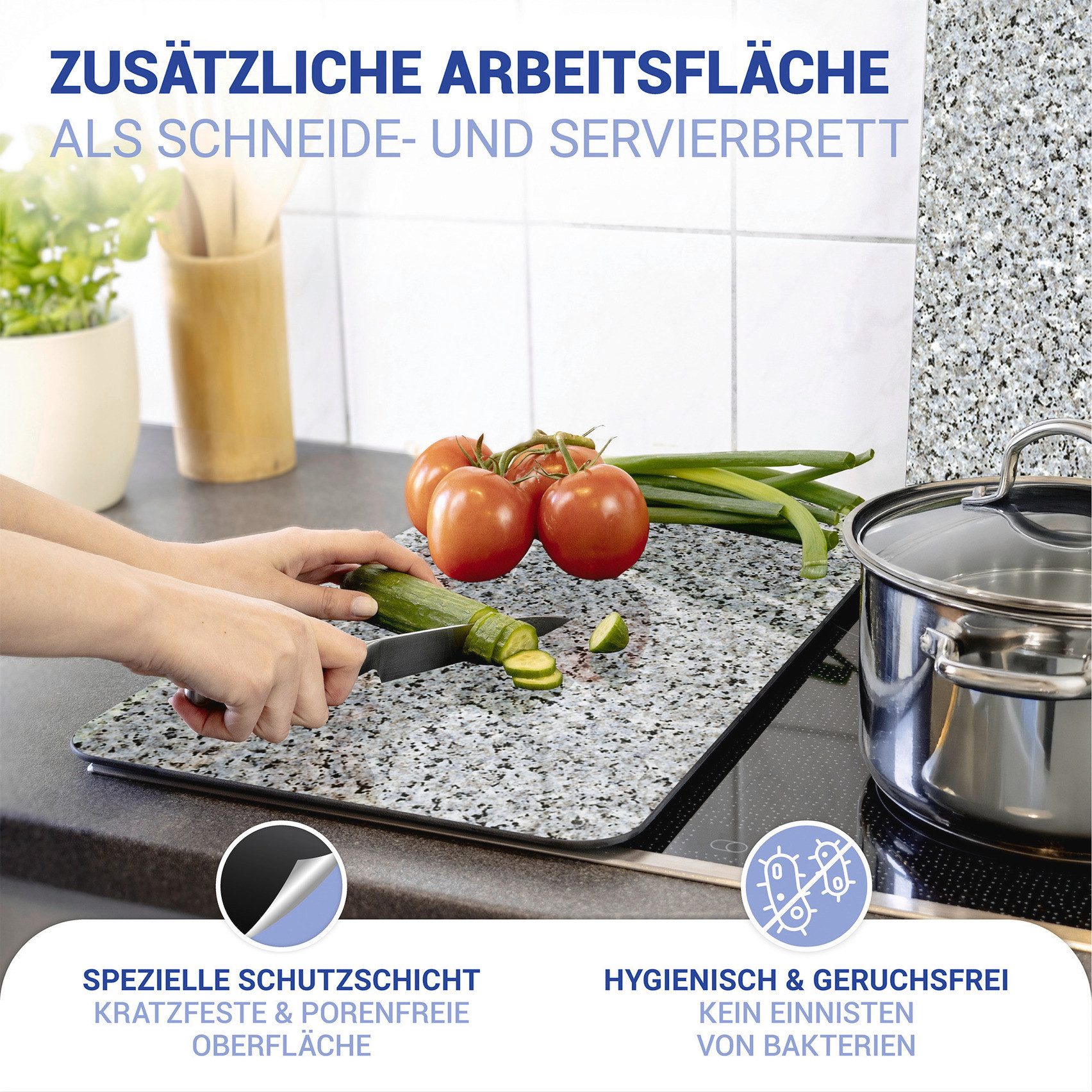 WENKO Kookplaatdeksel Universal Model Granit Kookplaatafdekking voor alle soorten kookplaten, krasvast, met antislipvoetjes (set, 2-delig)