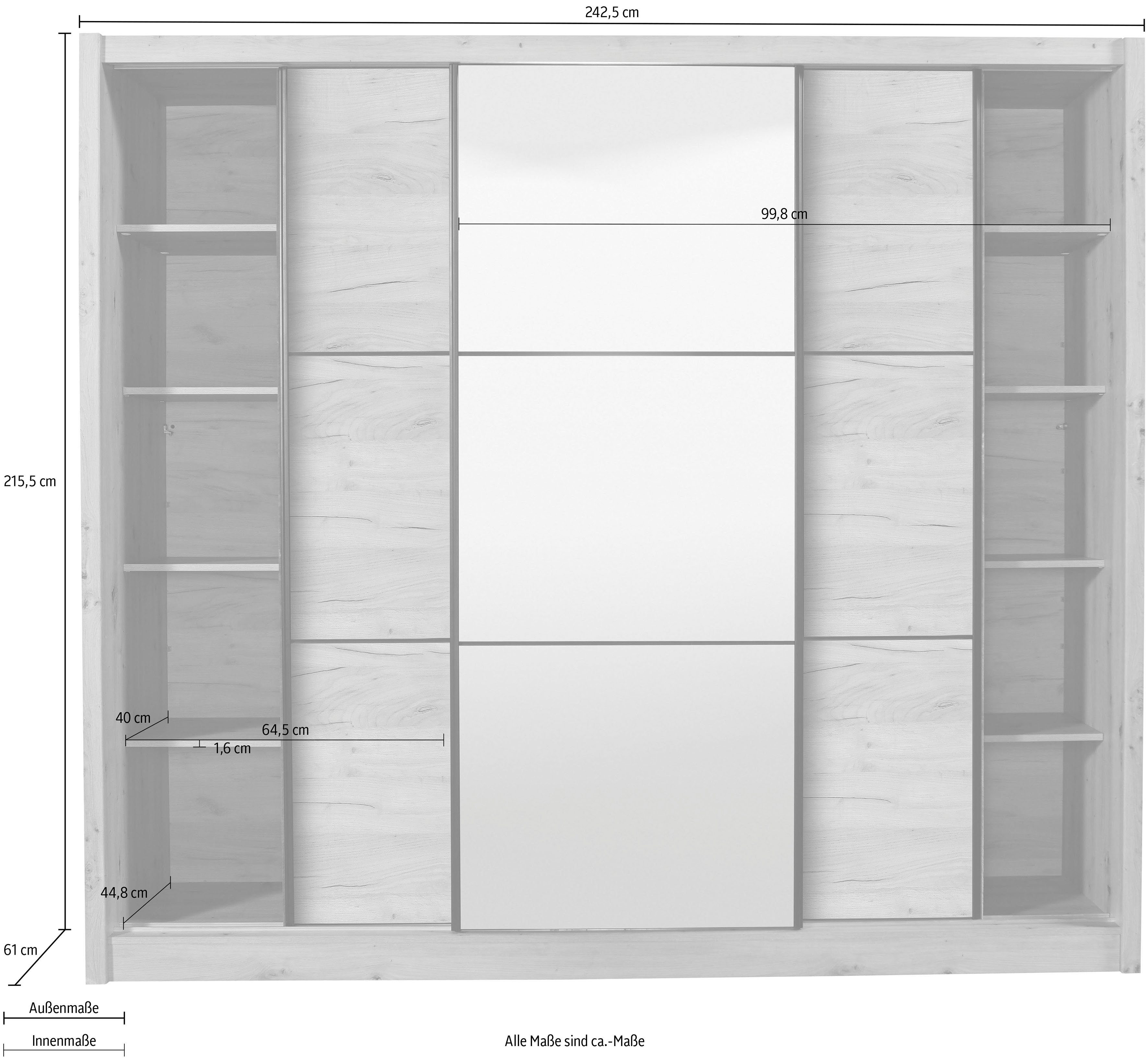 INOSIGN Zweefdeurkast Navara kledingkast met spiegel linnenkast garderobe met royale binnenuitrusting, fsc®-gecertificeerd, in 3 breedtes