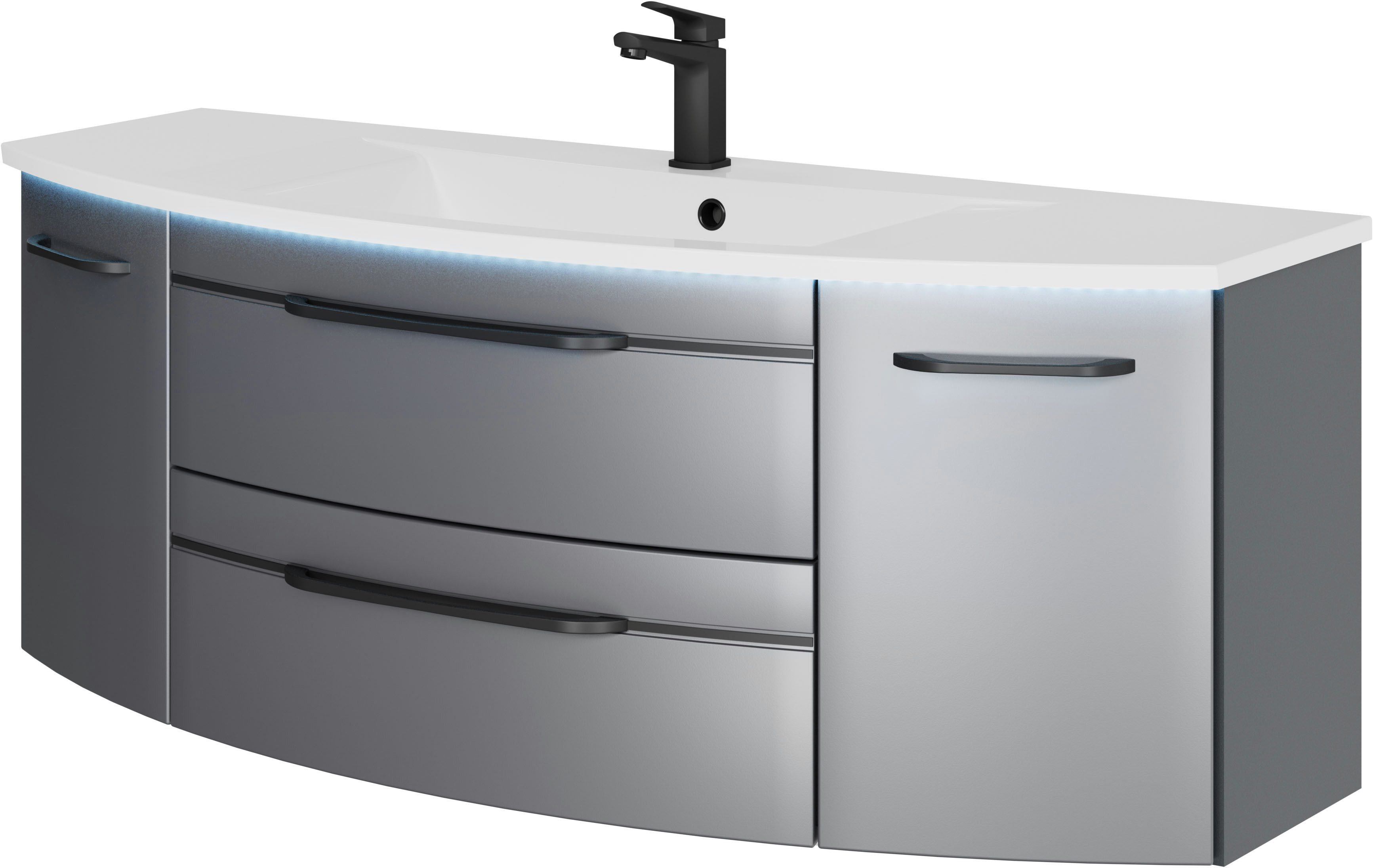 Saphir Badmeubelset Serie 7045 2-delig, mineraalmarmeren wastafel met led-spiegelkast (set, 2 stuks)
