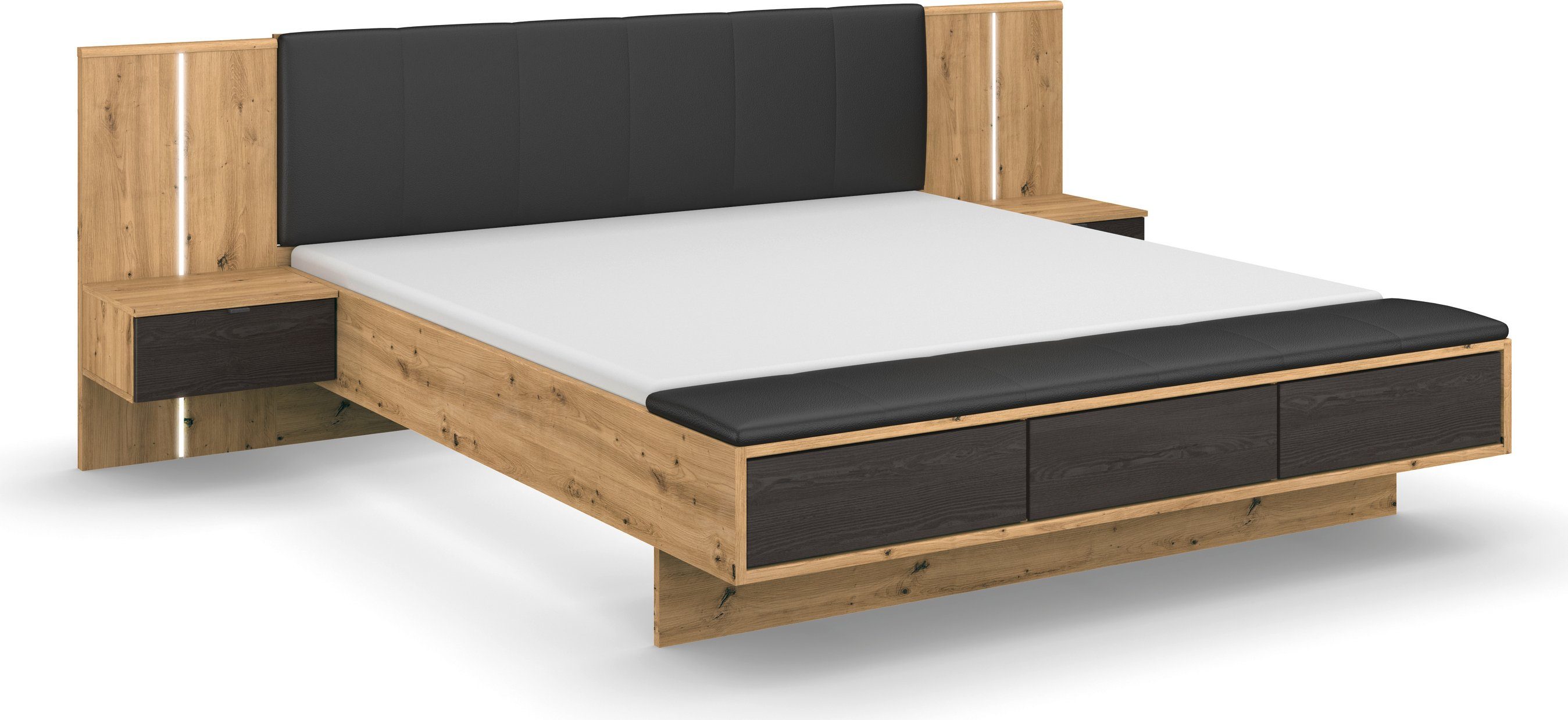 rauch Ledikant Bed Tweepersoons Futonbed APOLLON 2 hang-nachttafels, panelen met verlichting made in germany (set, 5-delig)