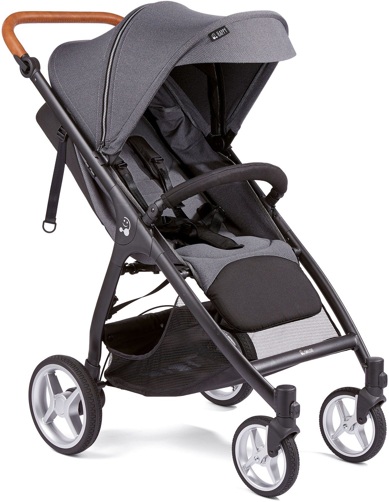 Gesslein Kinder-buggy Smiloo Happy +, zwart/cognac, staalgrijs