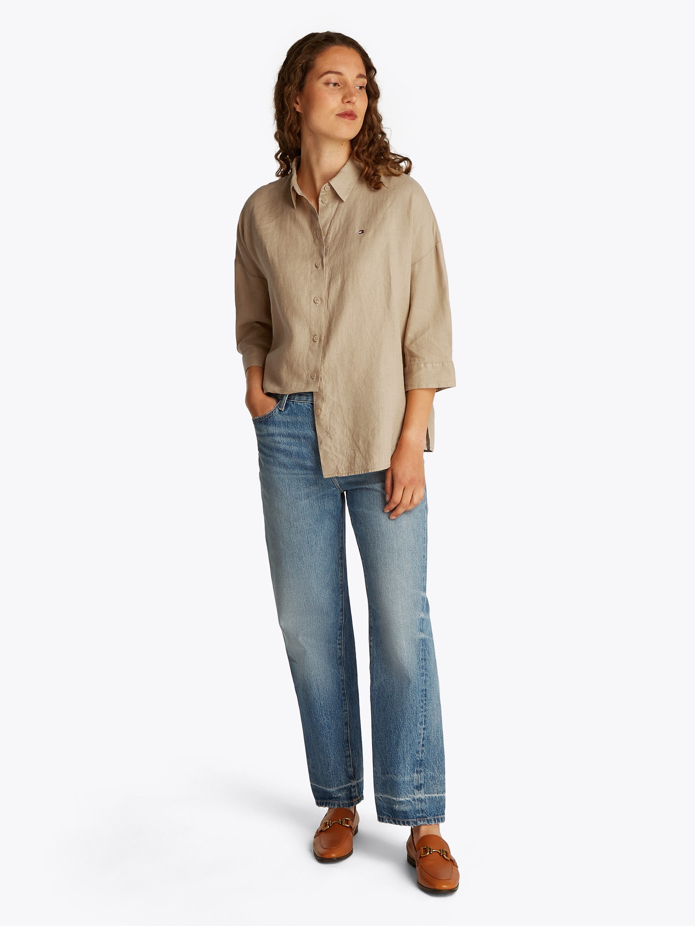 Tommy Hilfiger Shirt met 3/4 mouwen ESS LINEN LOOSE 3-4 SLEEVE SHIRT