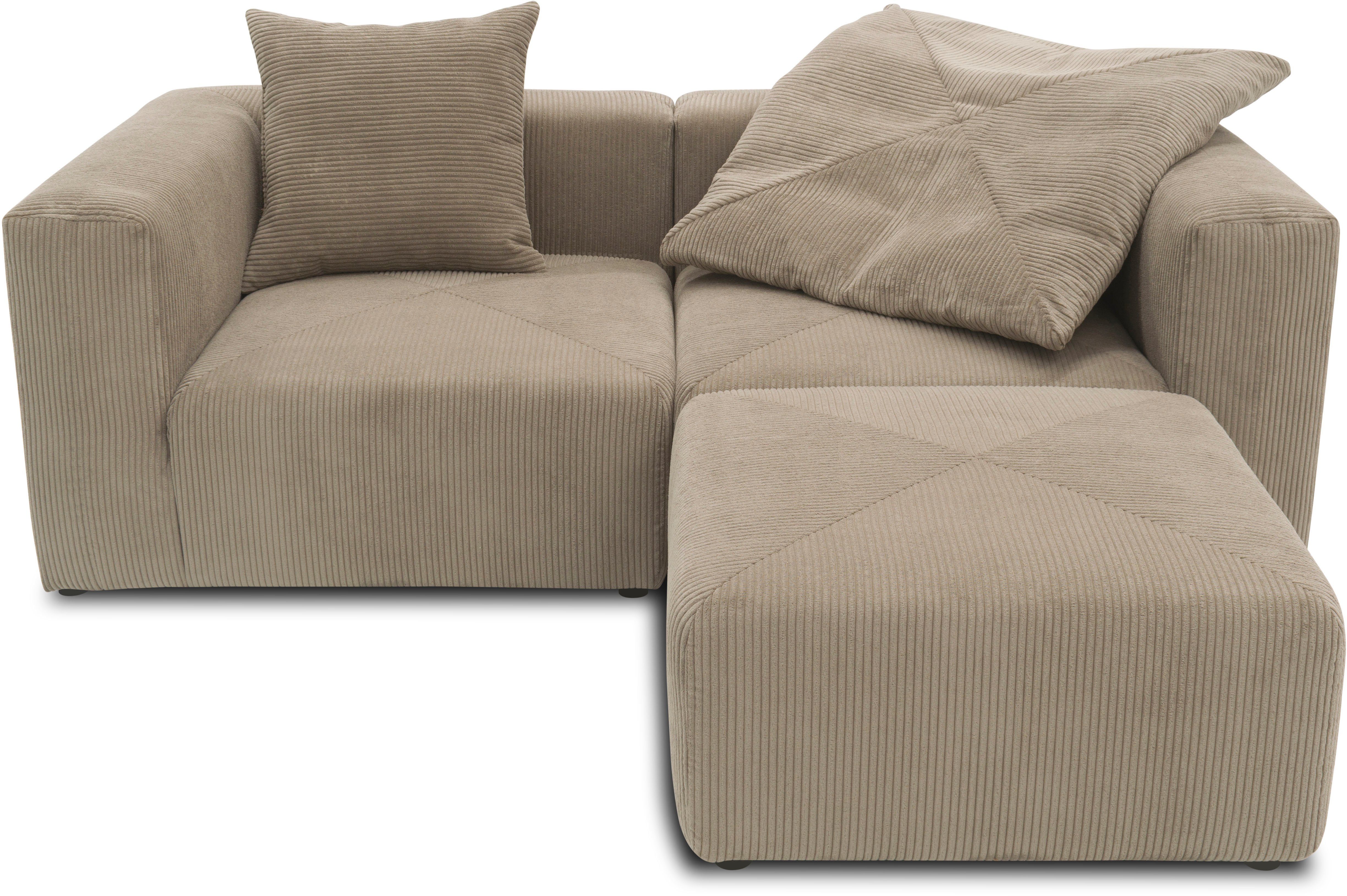 RAUM.ID Hoekbank Gerrid L-vorm Cord, modulaire bank, bestaand uit 2 hoekelementen + 1 hocker