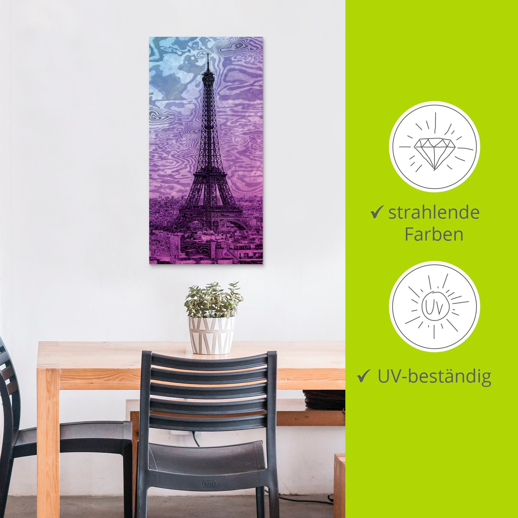 Artland Artprint Parijs Eiffeltoren paars/blauw als artprint van aluminium, artprint voor buiten, artprint op linnen in verschillende maten