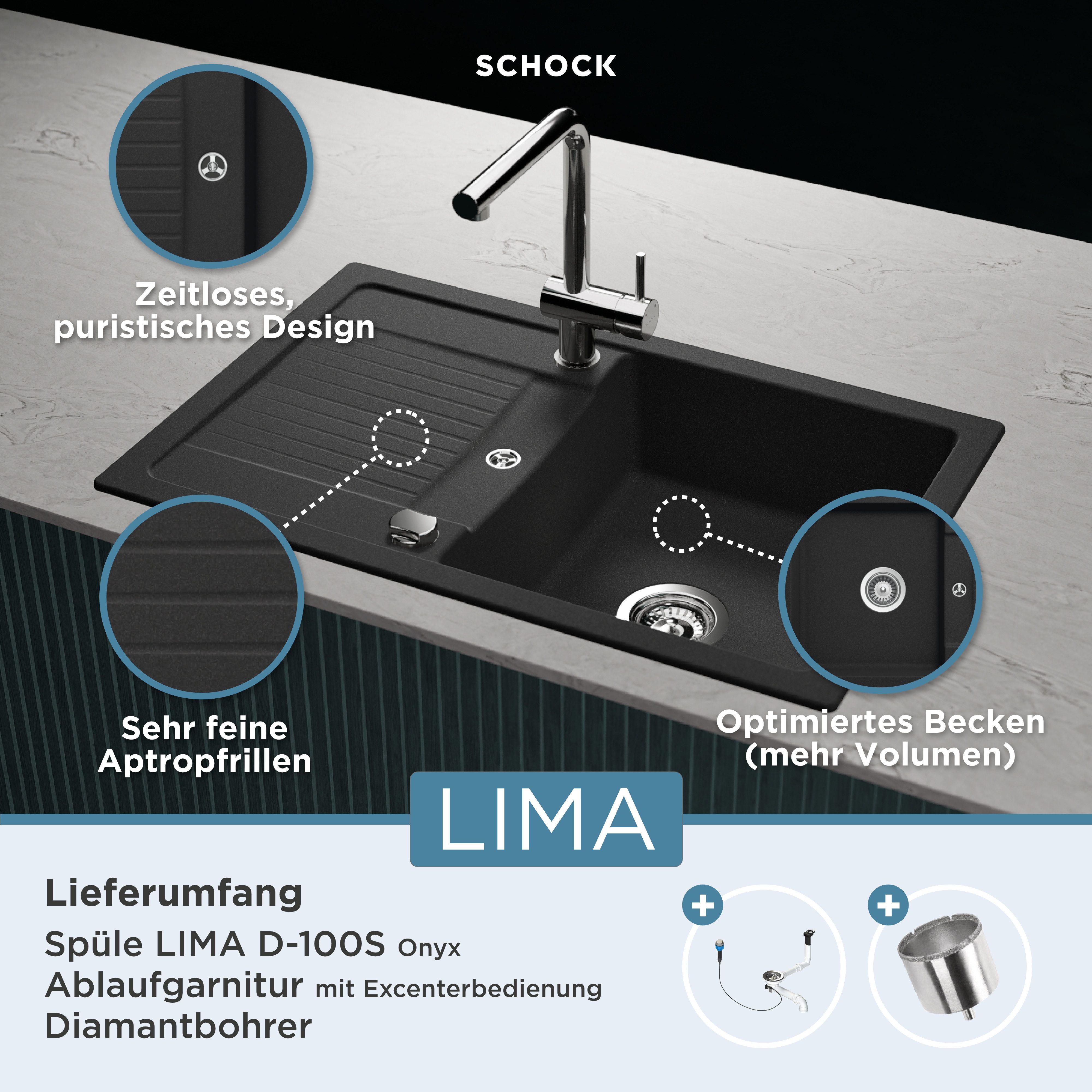 Schock Granieten spoelbak Lima D-100S 78/50 cm, opzetgootsteen
