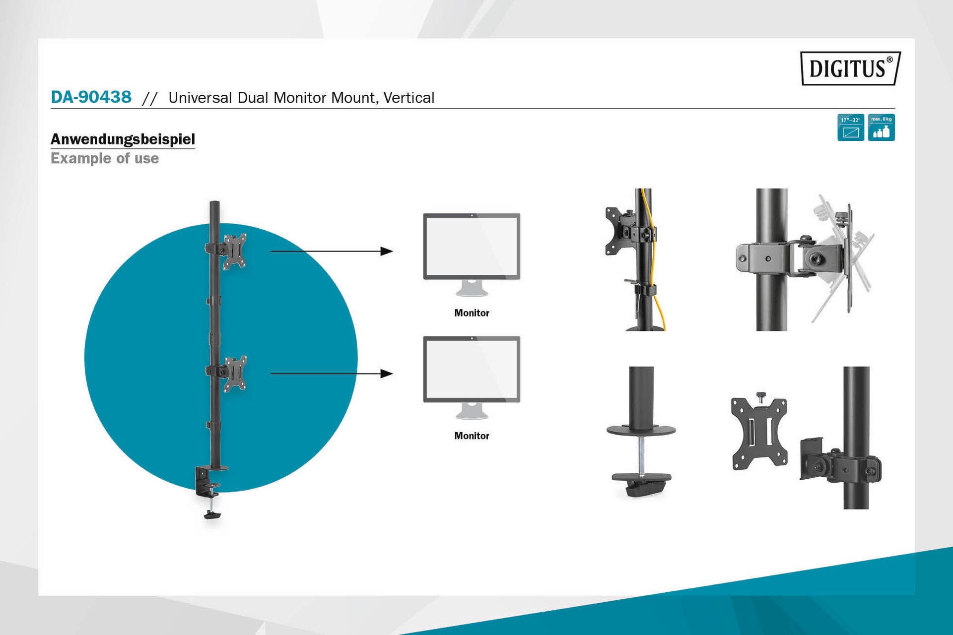 Digitus Monitorhouder Universele dual monitorhouder, verticaal