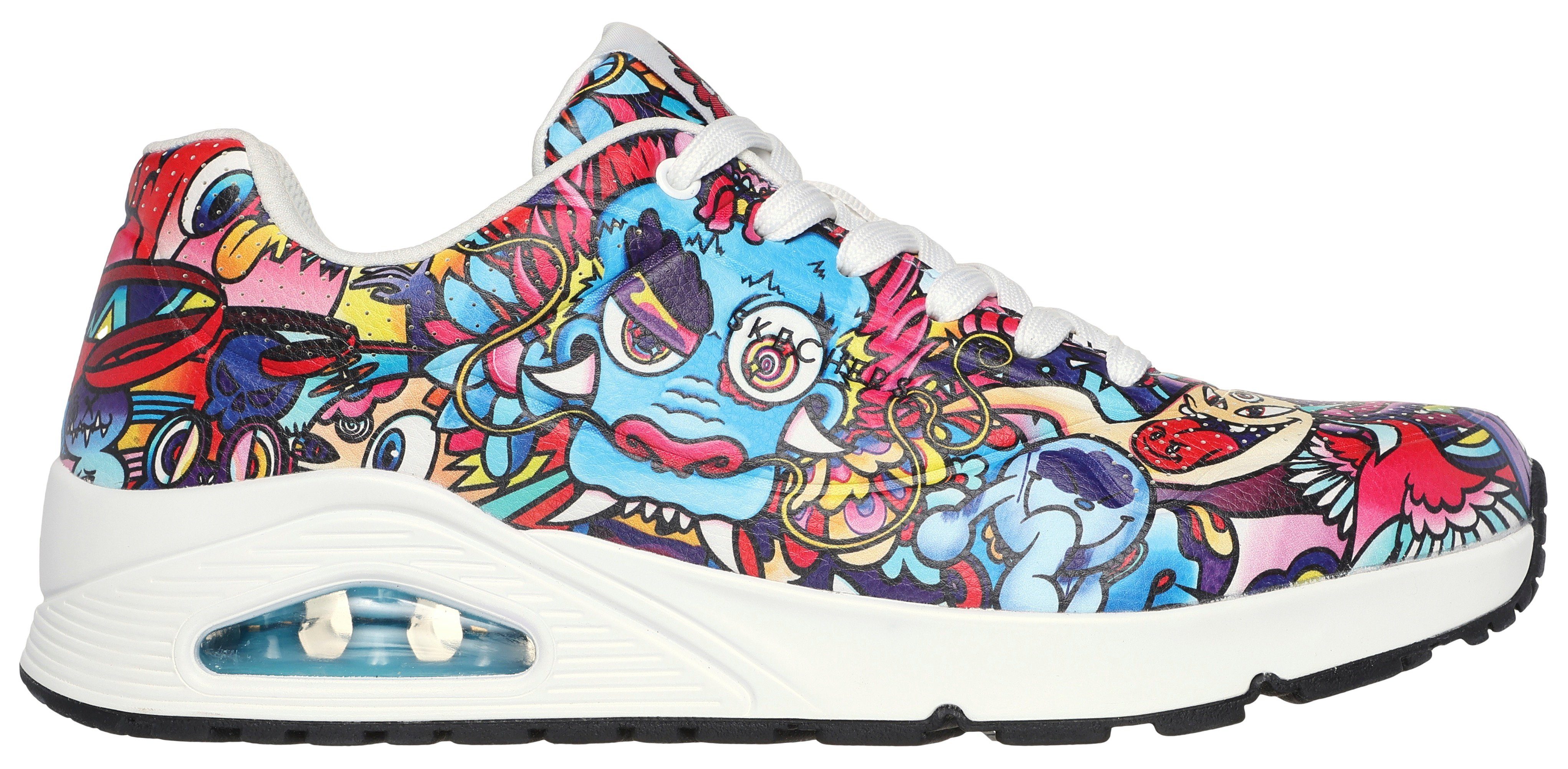 Skechers Sneakers UNO - COLOR DOODLE Wedge sneaker, veterschoen, retro sneaker met unieke print