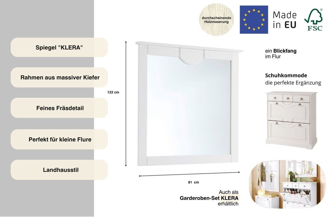 Home affaire Spiegel Klera Breedte 81 cm, van massief grenen, FSC®-gecertificeerd