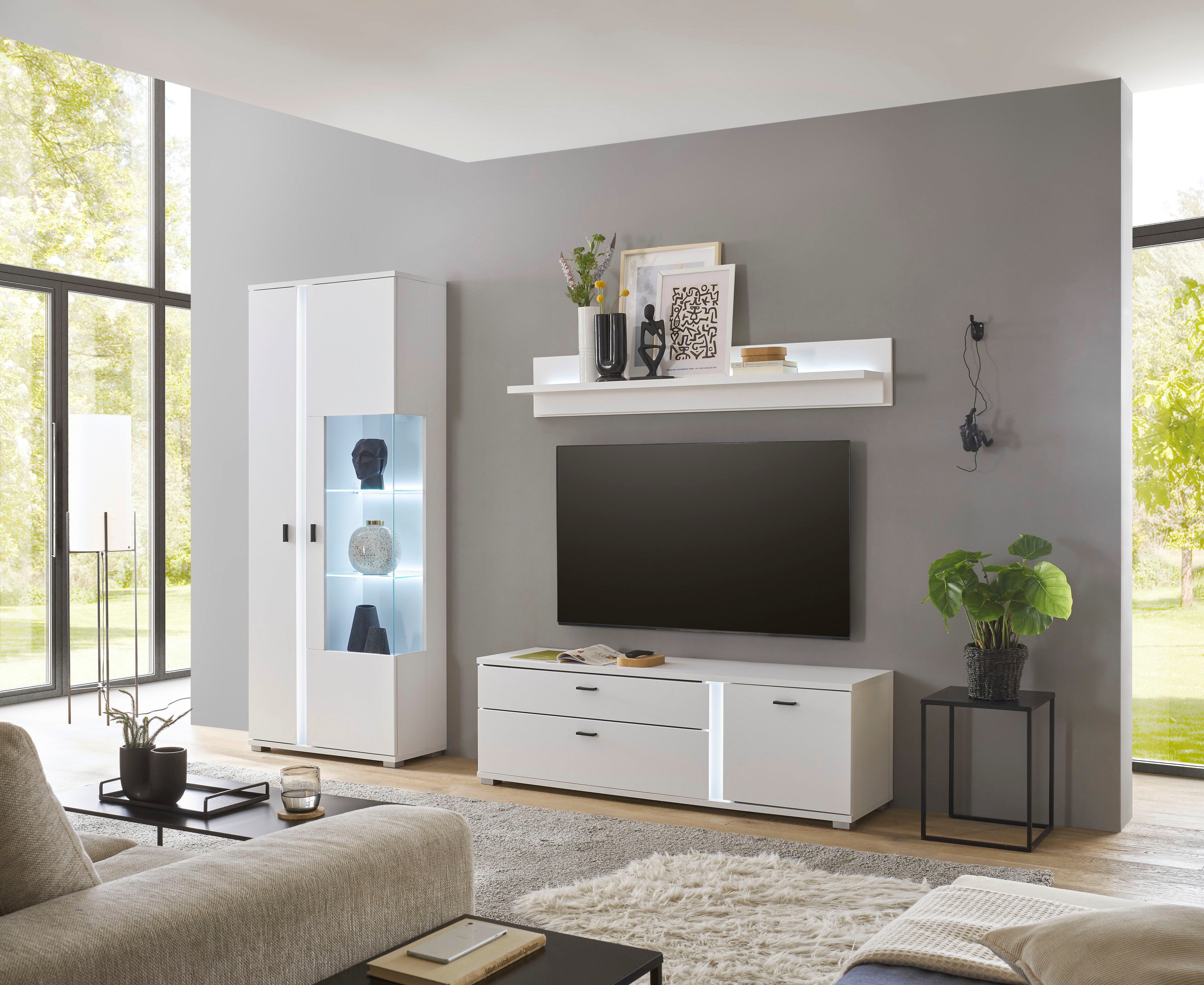 INOSIGN Vitrinekast LONG ISLAND, opberghangkast in moderne trendkleur, inclusief verticale verlichting, breedte 80 cm (1 stuk)