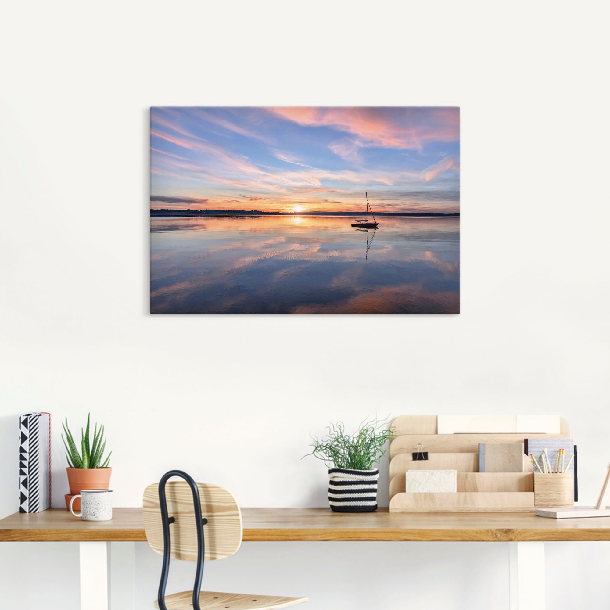 Artland Artprint Zonsondergang aan het Starnberger meer II als artprint van aluminium, artprint op linnen, muursticker of poster in verschillende maten