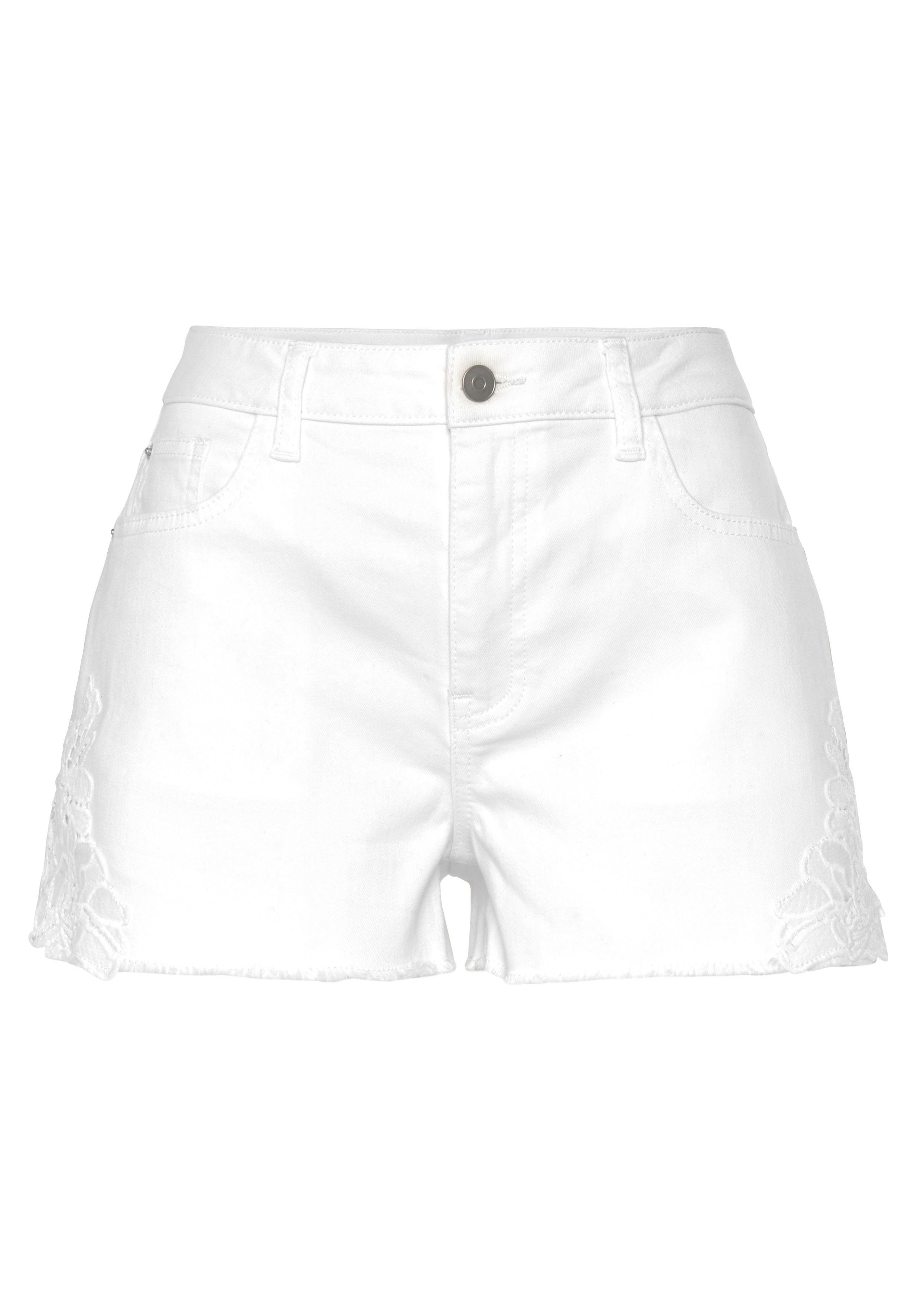 Vivance Jeansshort met kantdetail korte broek zomershort modieus