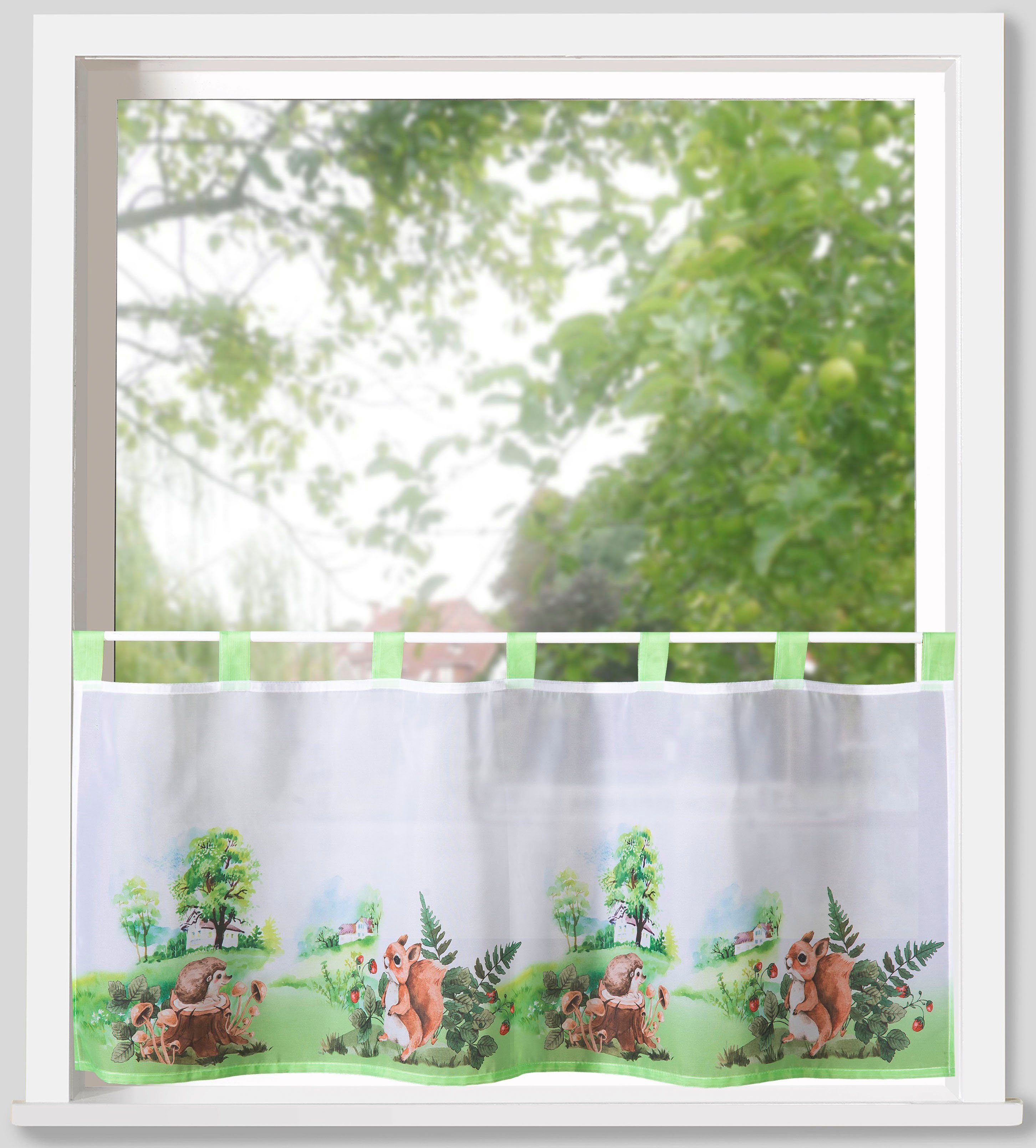 Weckbrodt Valletje Jara Bistro, voile, bedrukt, halfdoorzichtig, 3-laags hangers, gordijn, store (1 stuk)