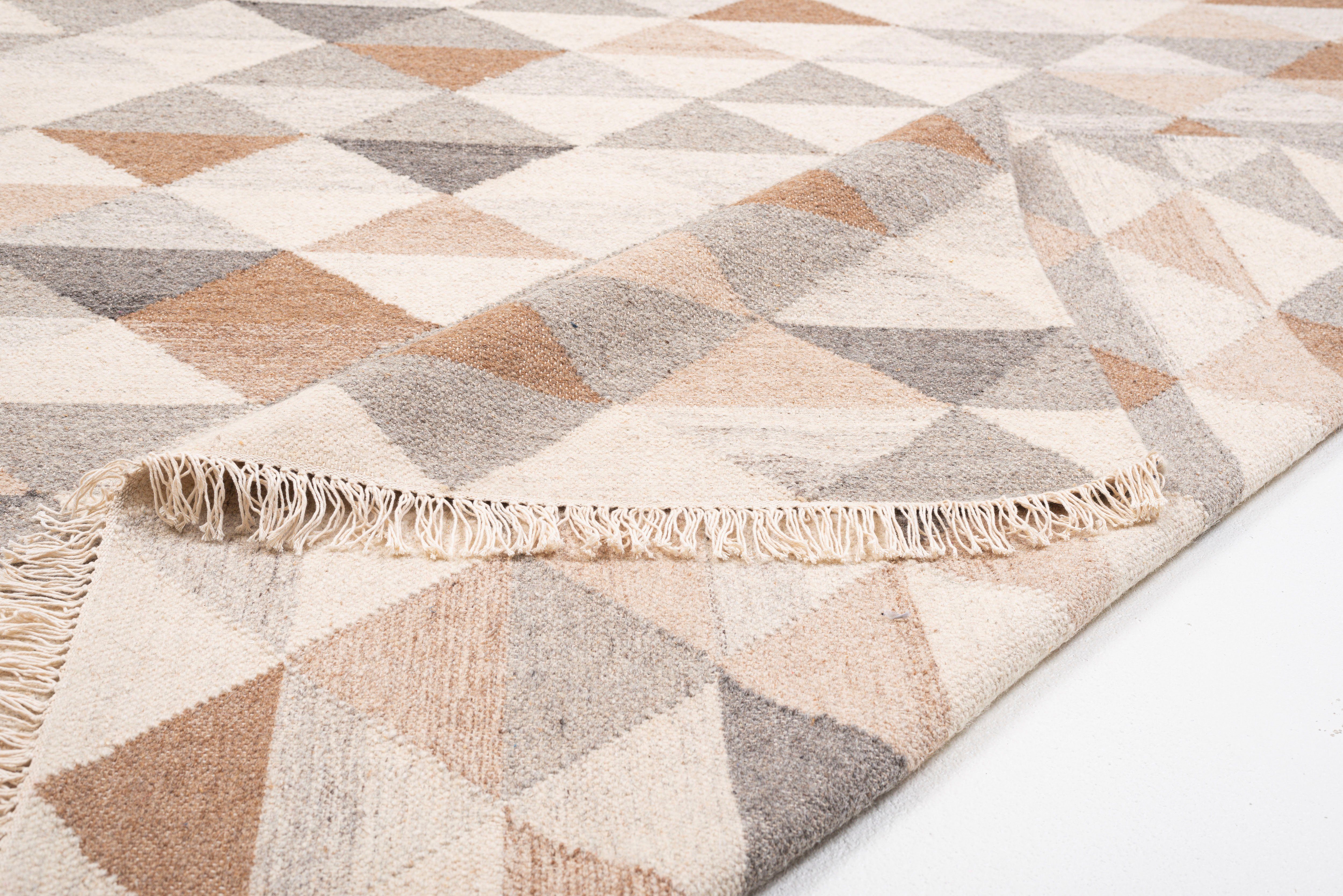 TOM TAILOR HOME Vloerkleed Triangle Kelim met de hand geweven, met franje, boho-stijl
