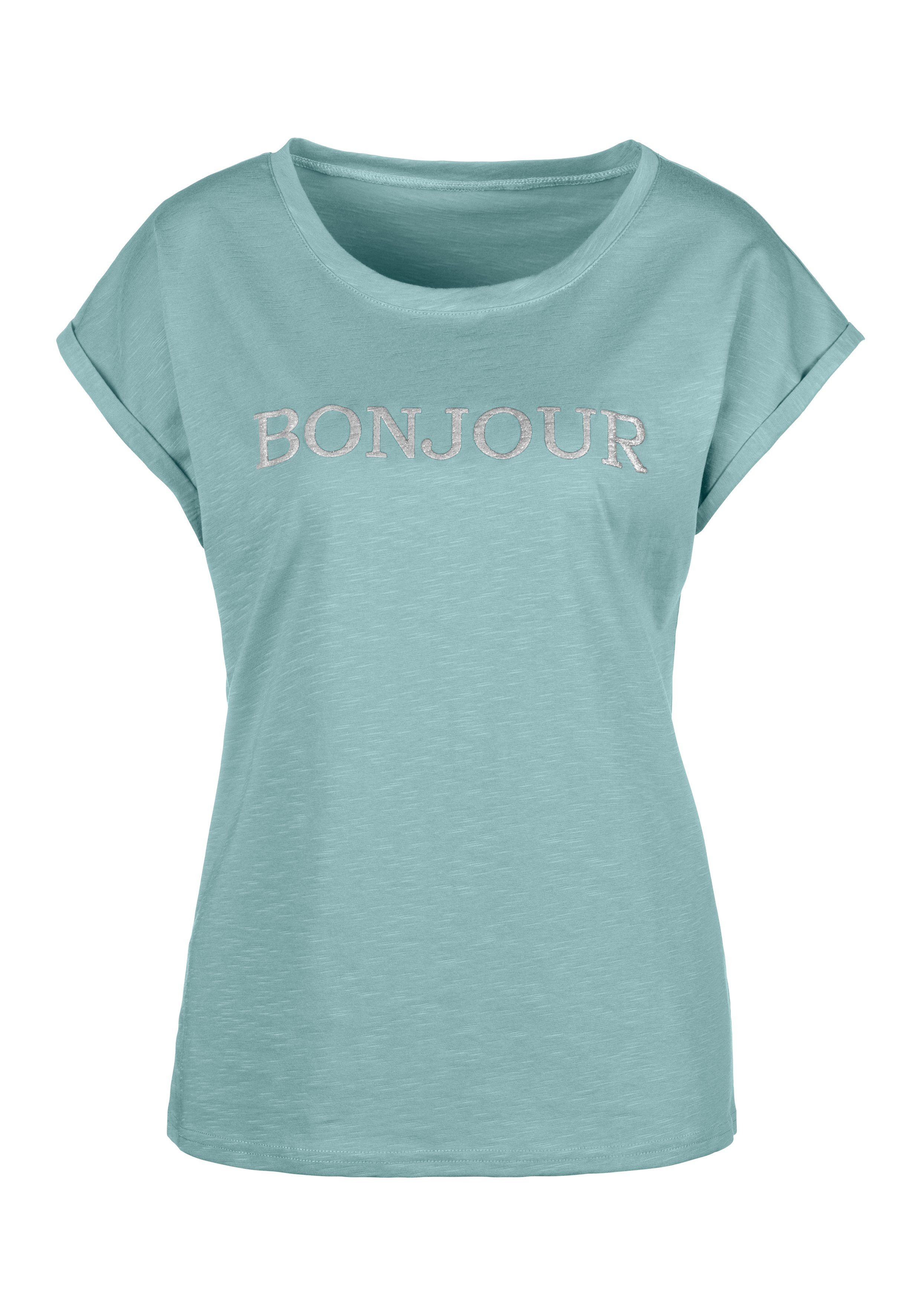Vivance T-shirt Met frontdruk "Bonjour" in een zachte katoenkwaliteit (2-delig, Set van 2)