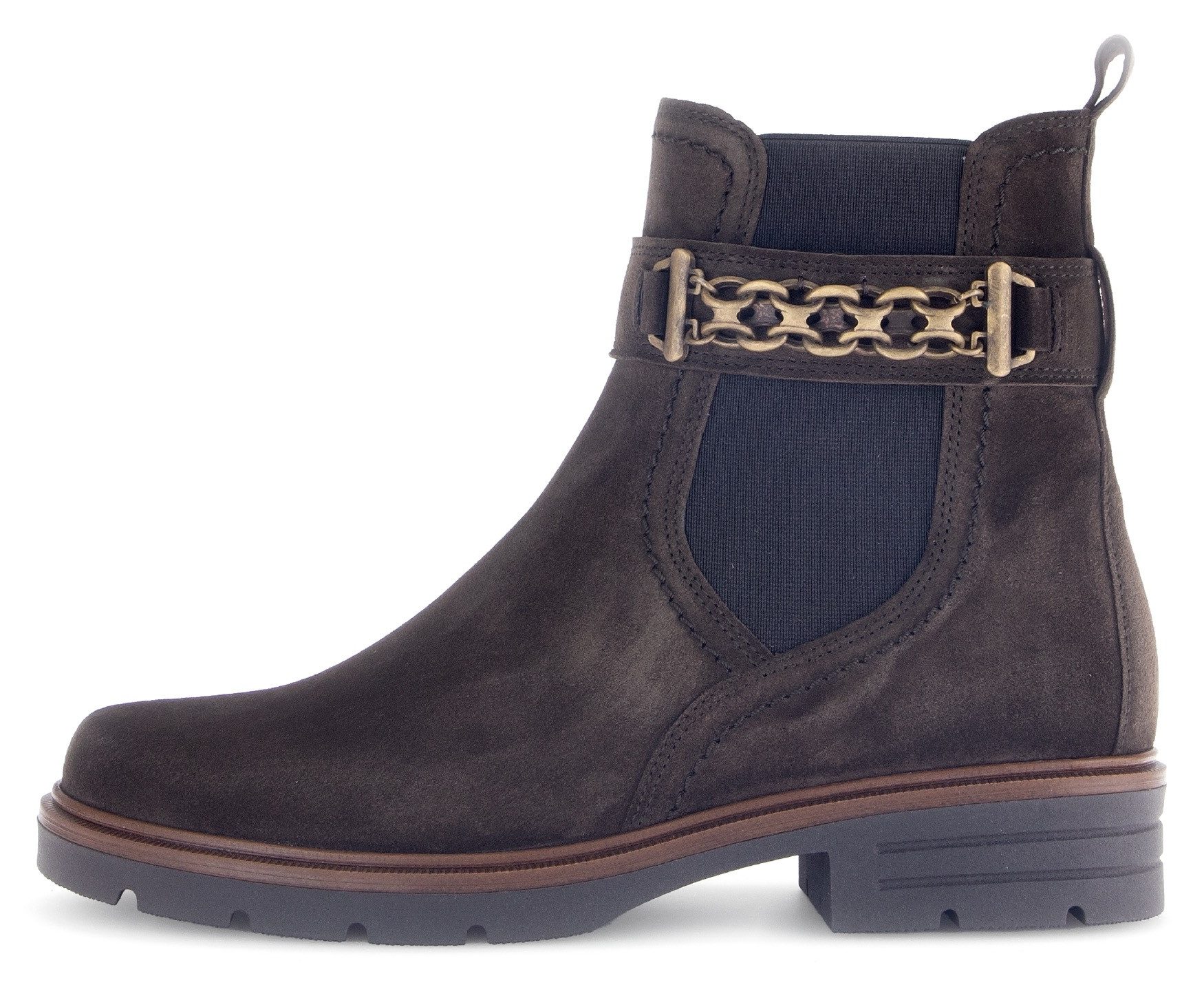 Gabor Chelsea-boots blokhak, herfstmode, enkellaars met decoratieve ketting aan de schacht