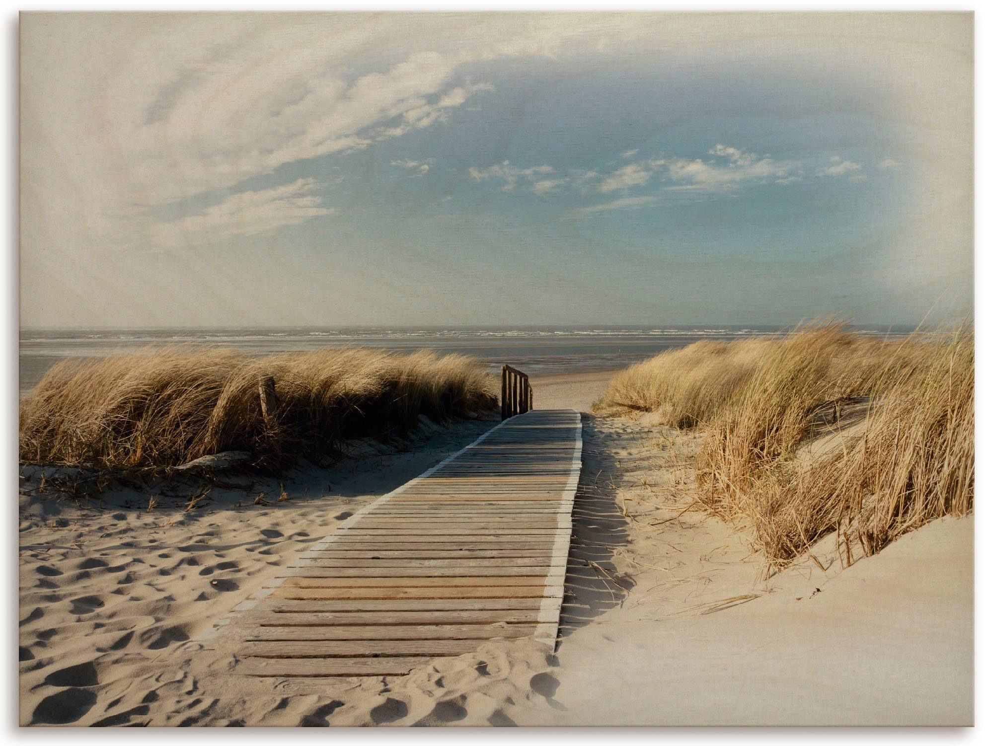 Artland Artprint op hout Noordzeestrand op Langeoog - pier