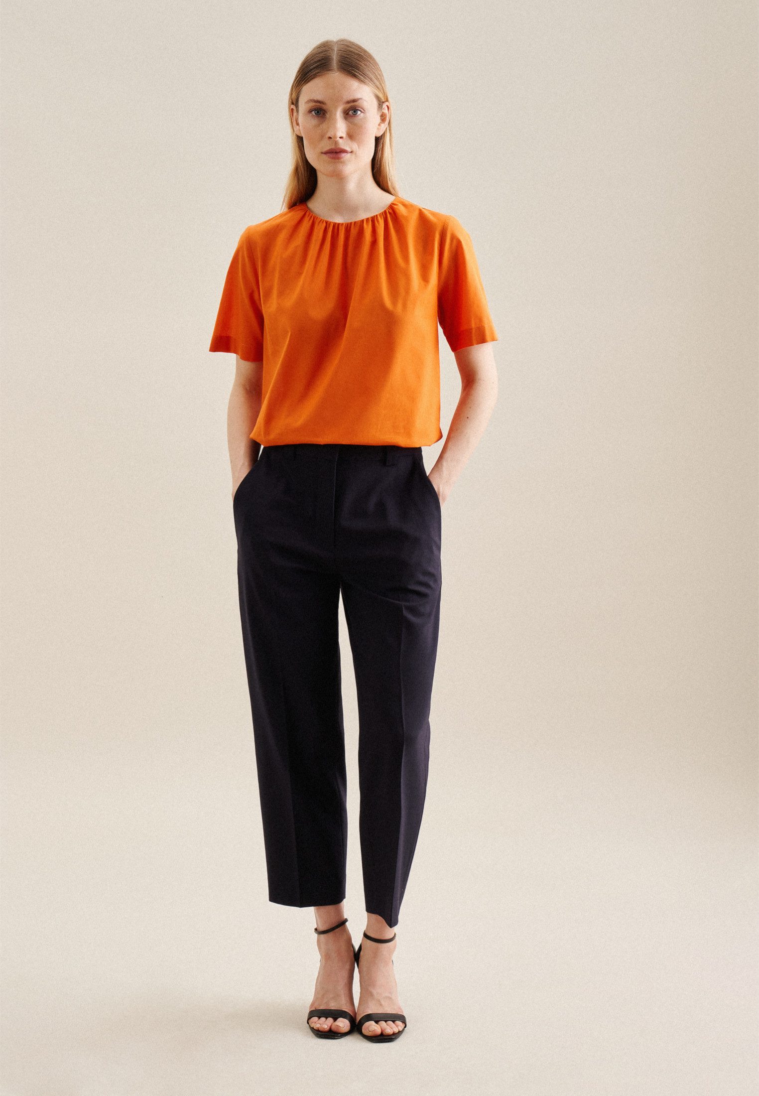 seidensticker Shirtblouse Zwarte roos Korte mouwen ronde hals uni