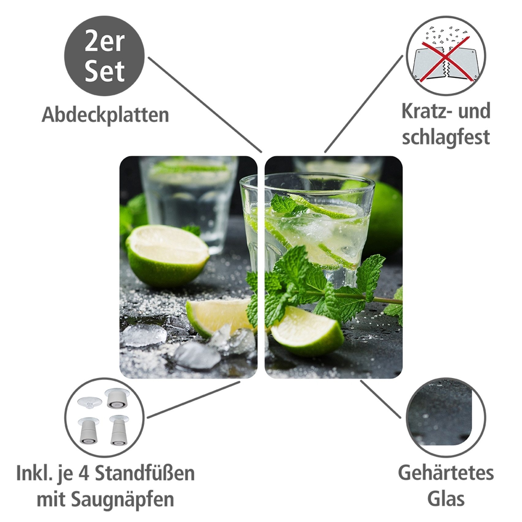 WENKO Kookplaatdeksel Universeel model Mojito speciale antislipvoetjes (set, 2-delig)