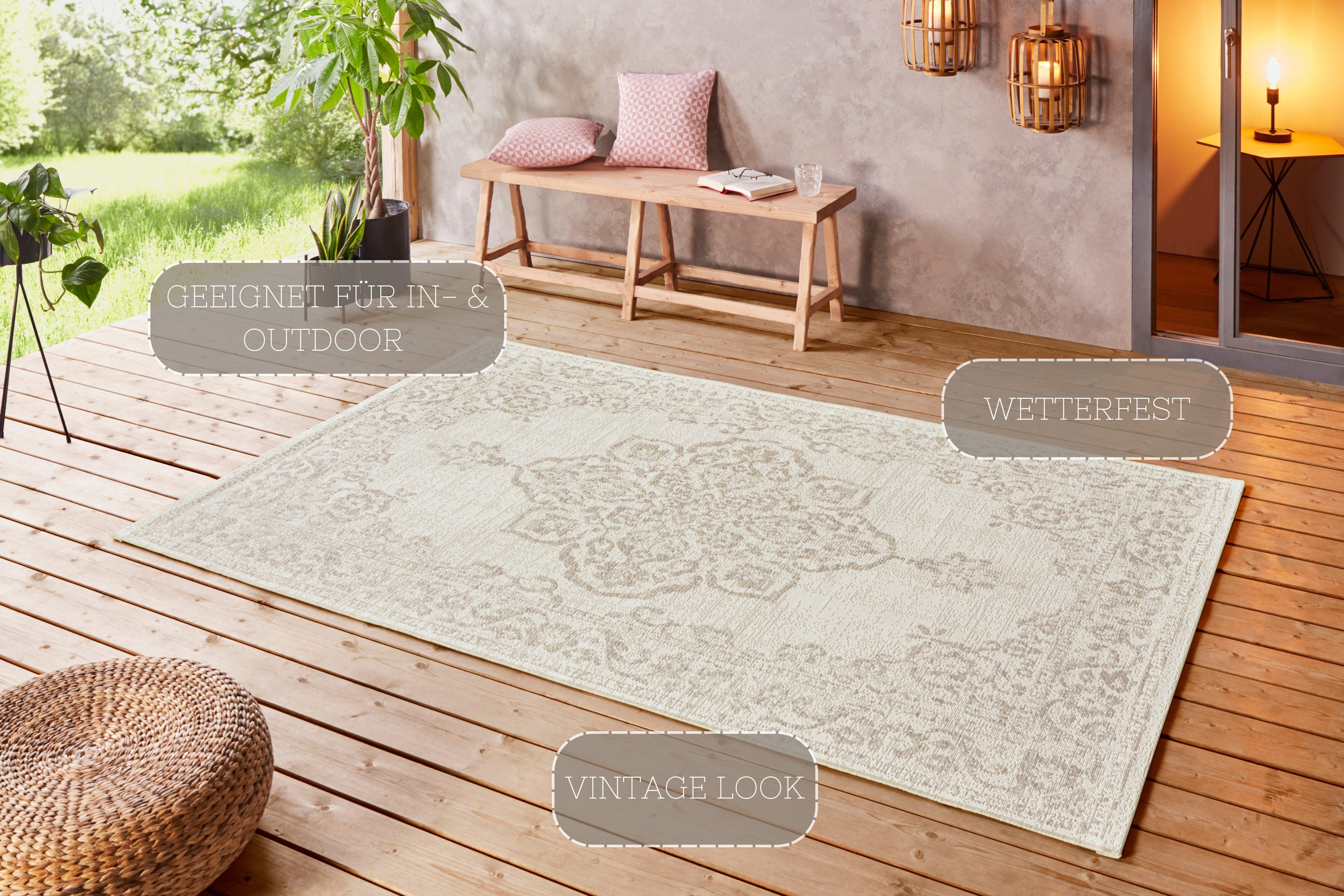 NORTHRUGS Vloerkleed Tilos In- & outdoor, korte pool, oriëntaals, vintage, woonkamer, tuin