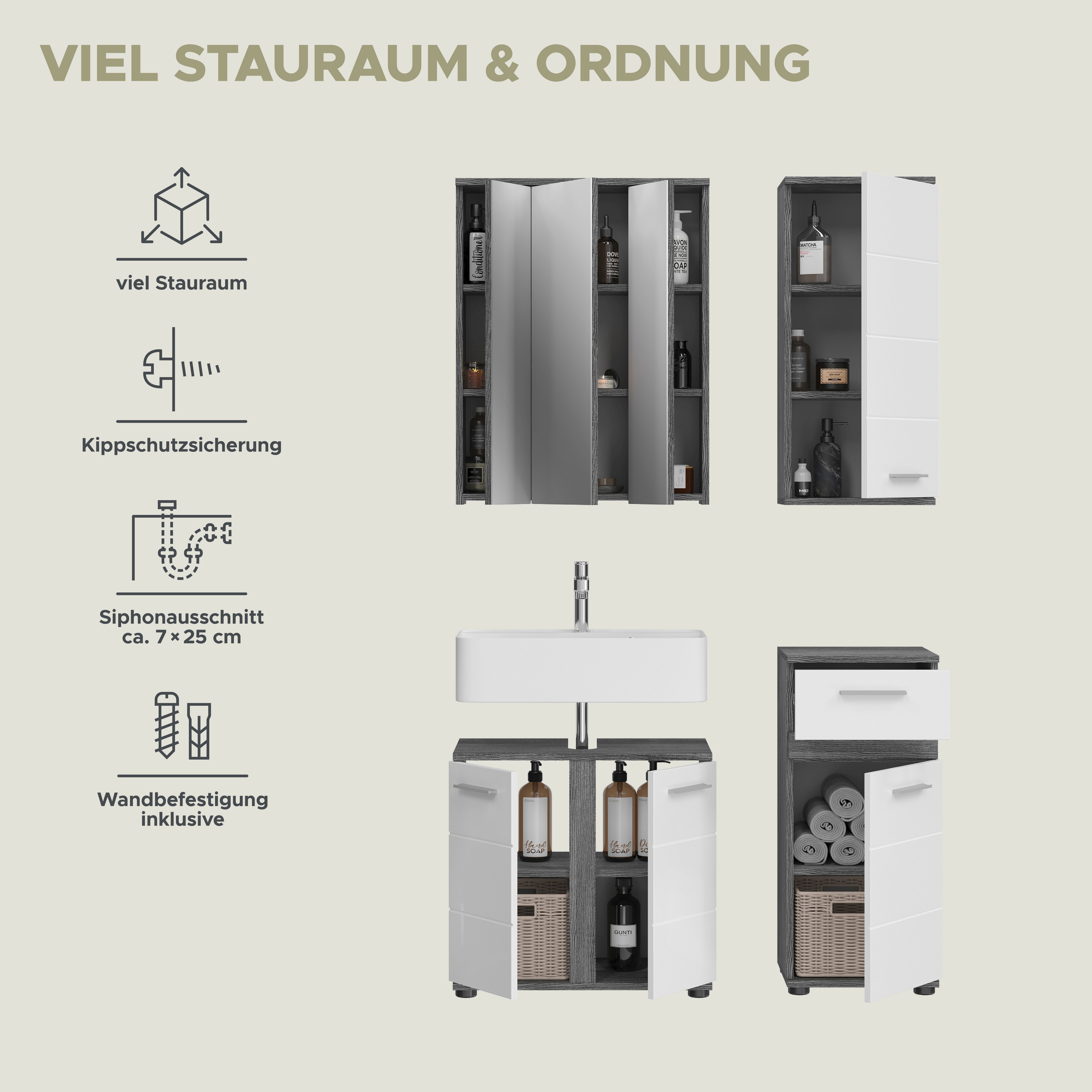 welltime Badkamerserie LUCCA, 4-delig, TOPSELLER!, MDF hoogglansfront, bestaande uit: (set, 4-delig)
