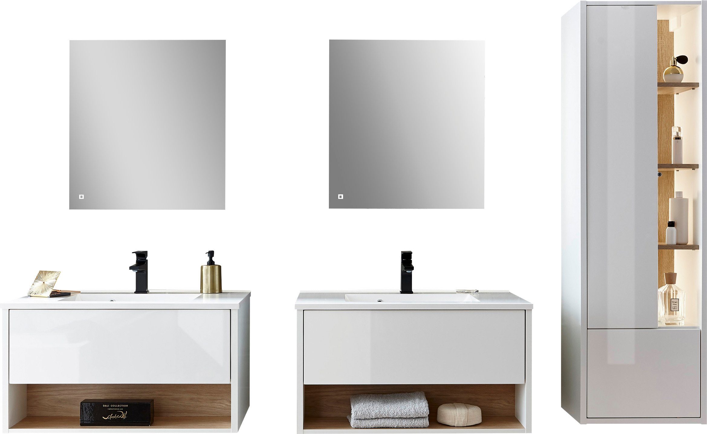 Places of Style Badkamerserie Studio Line, bad in modern ontwerp, 5-delig badkamer Kast, wastafel en spiegel, in twee kleuren beschikbaar, opbergruimte (5-delig)