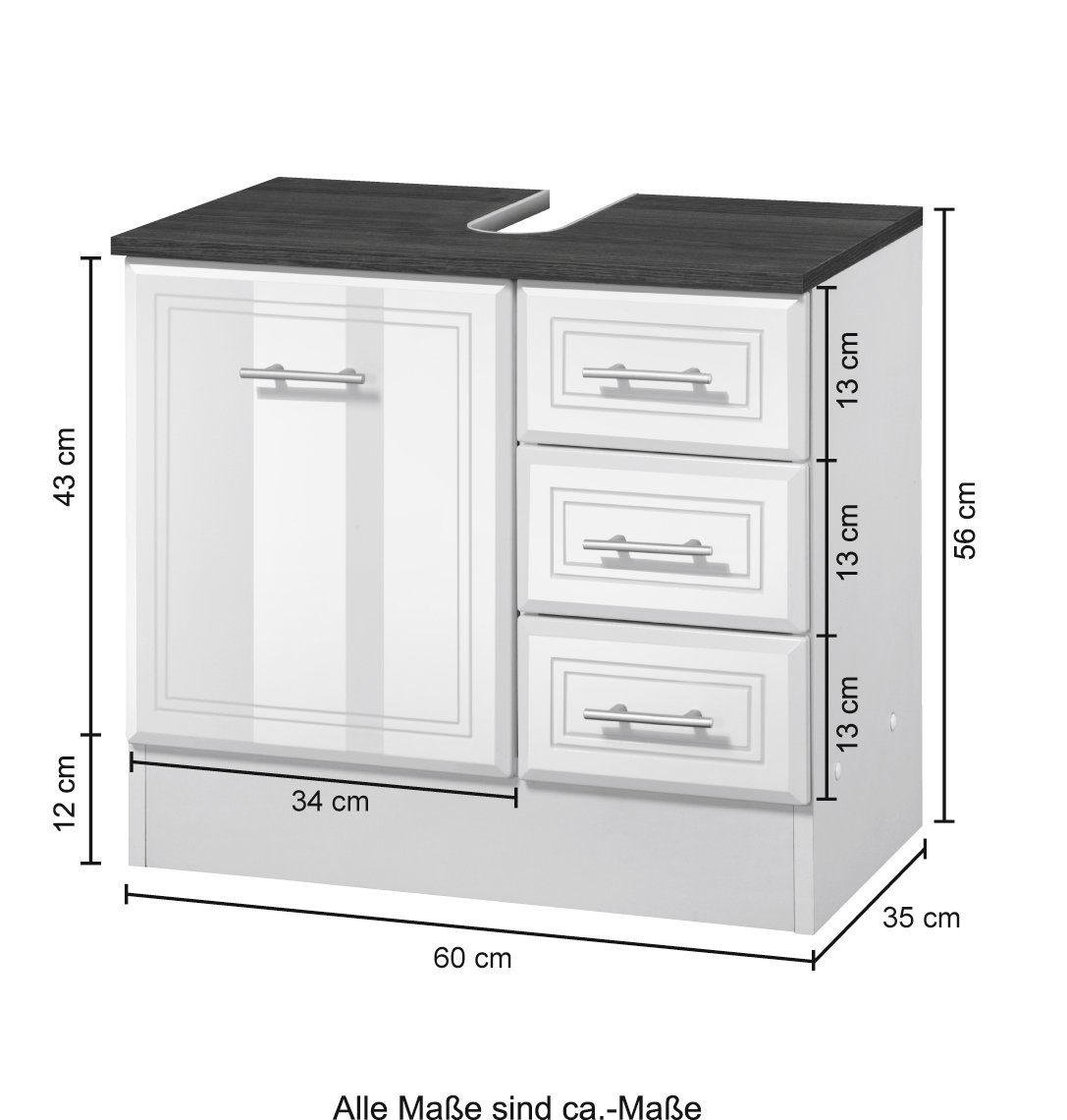 welltime Wastafelonderkast Napels Breedte 60 cm, met hoogglansfronten en elegant freeswerk