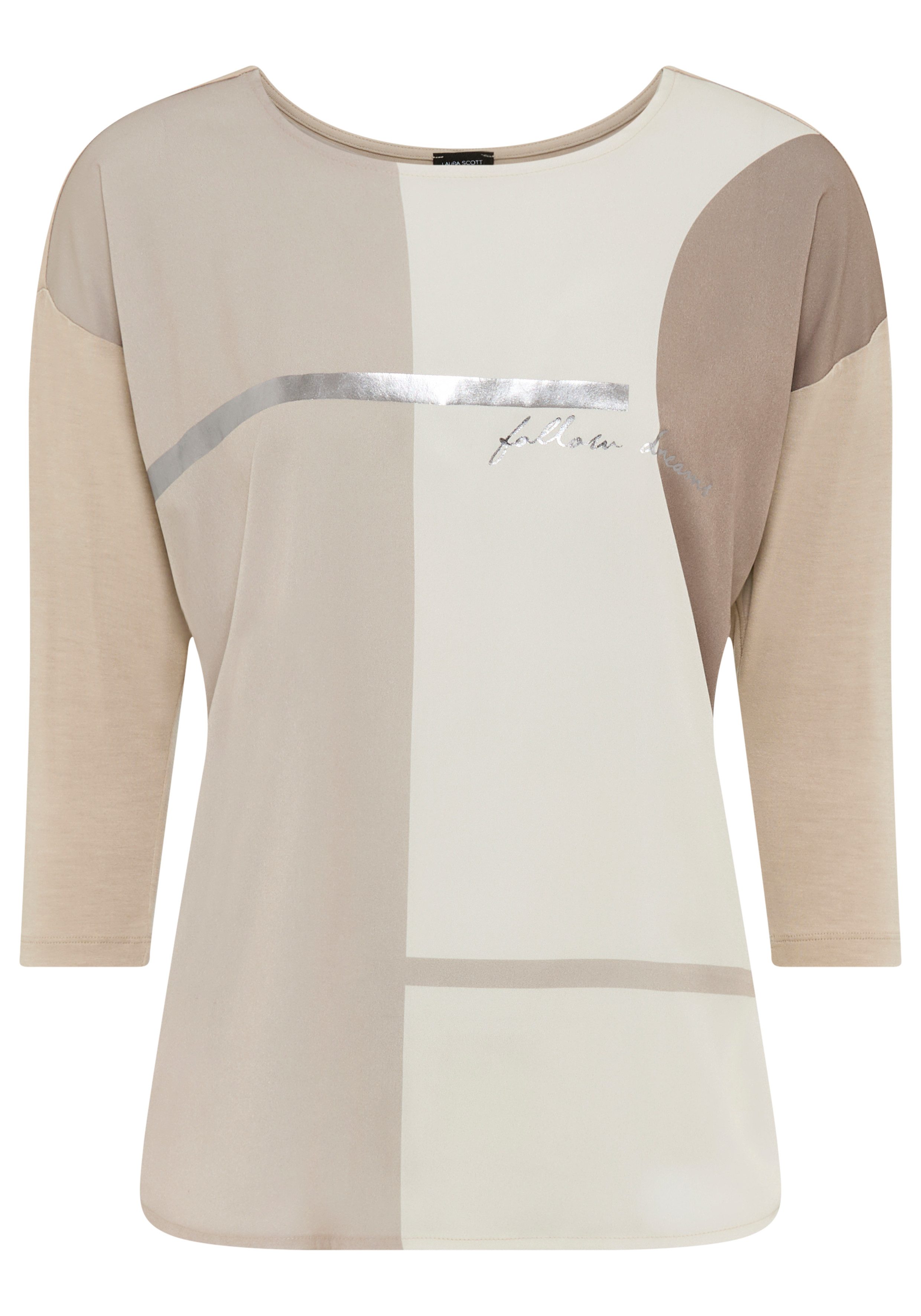 Laura Scott Shirtblouse in materiaalcombinatie met folieprint