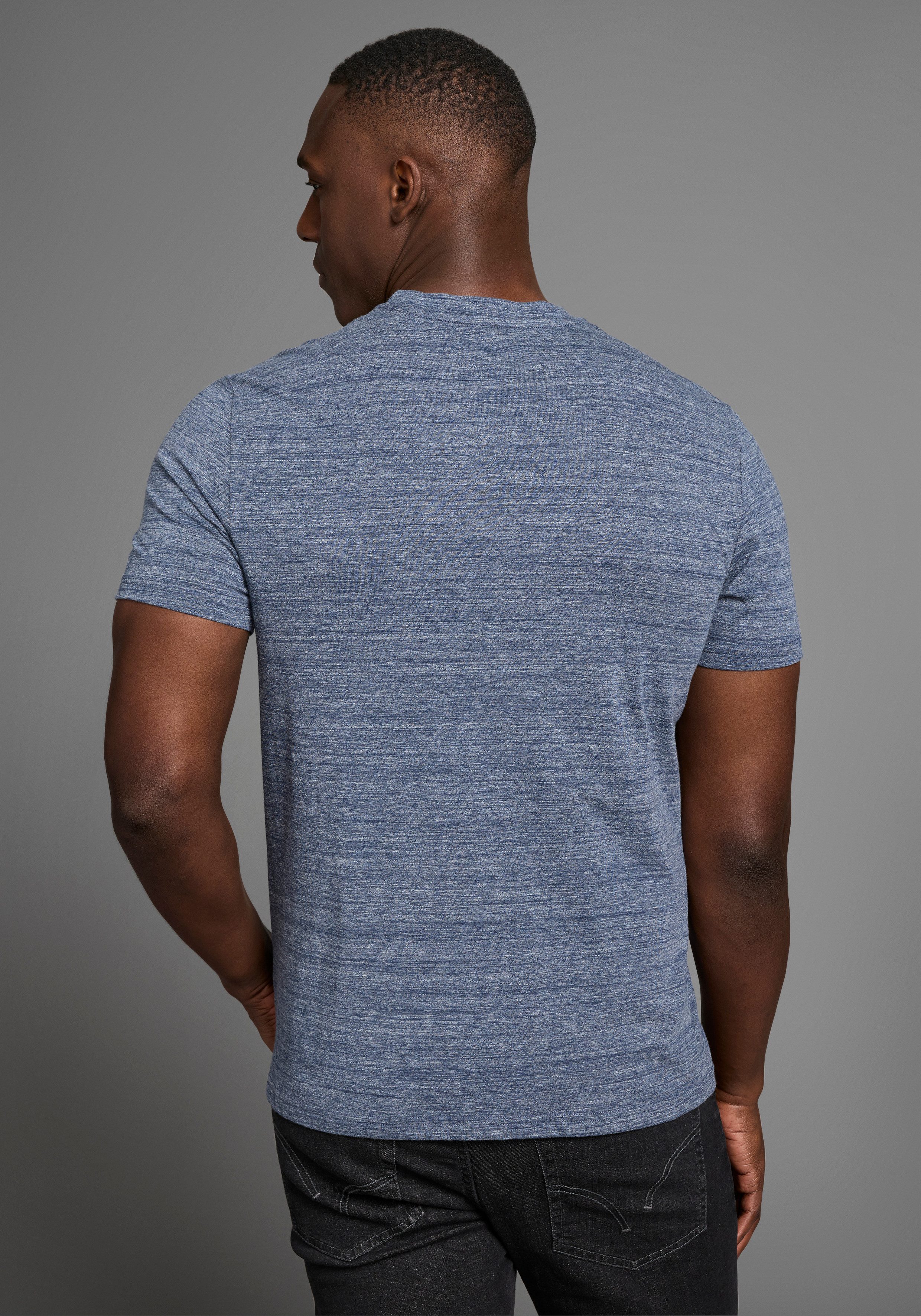 DELMAO T-shirt in hoogwaardige melange-look met subtiele logo-borduursel (set, 2 stuks)