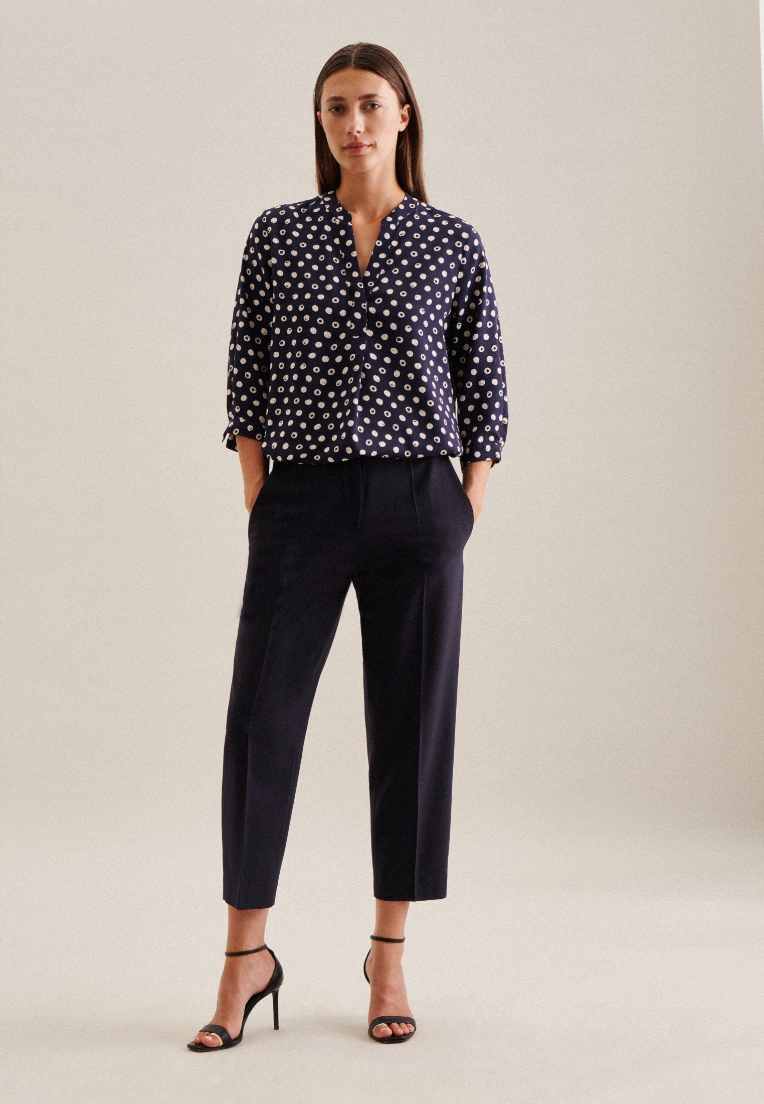 seidensticker Klassieke blouse Zwarte roos 3/4-mouwen kraag stippen