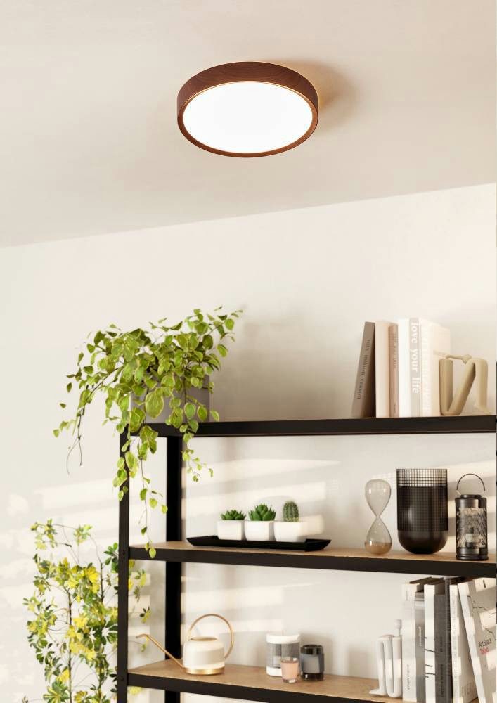 EGLO Plafondlamp MUSURITA Plafondlamp, woonkamer, staal, kunststof, houtlook, wit, Ø 34 cm (1 stuk)