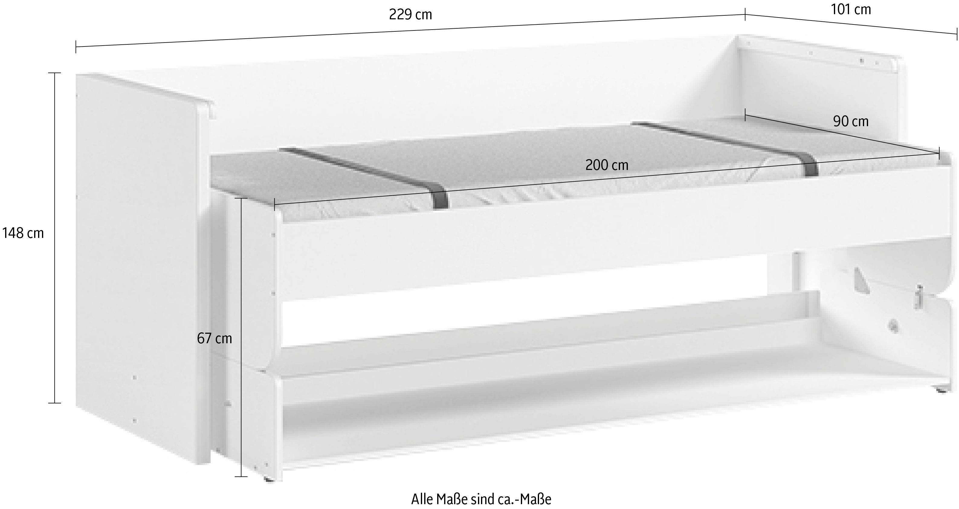 Vipack 1-persoonsledikant optimale 2 in 1 oplossing voor de kinderkamer, decor oppervlak in wit
