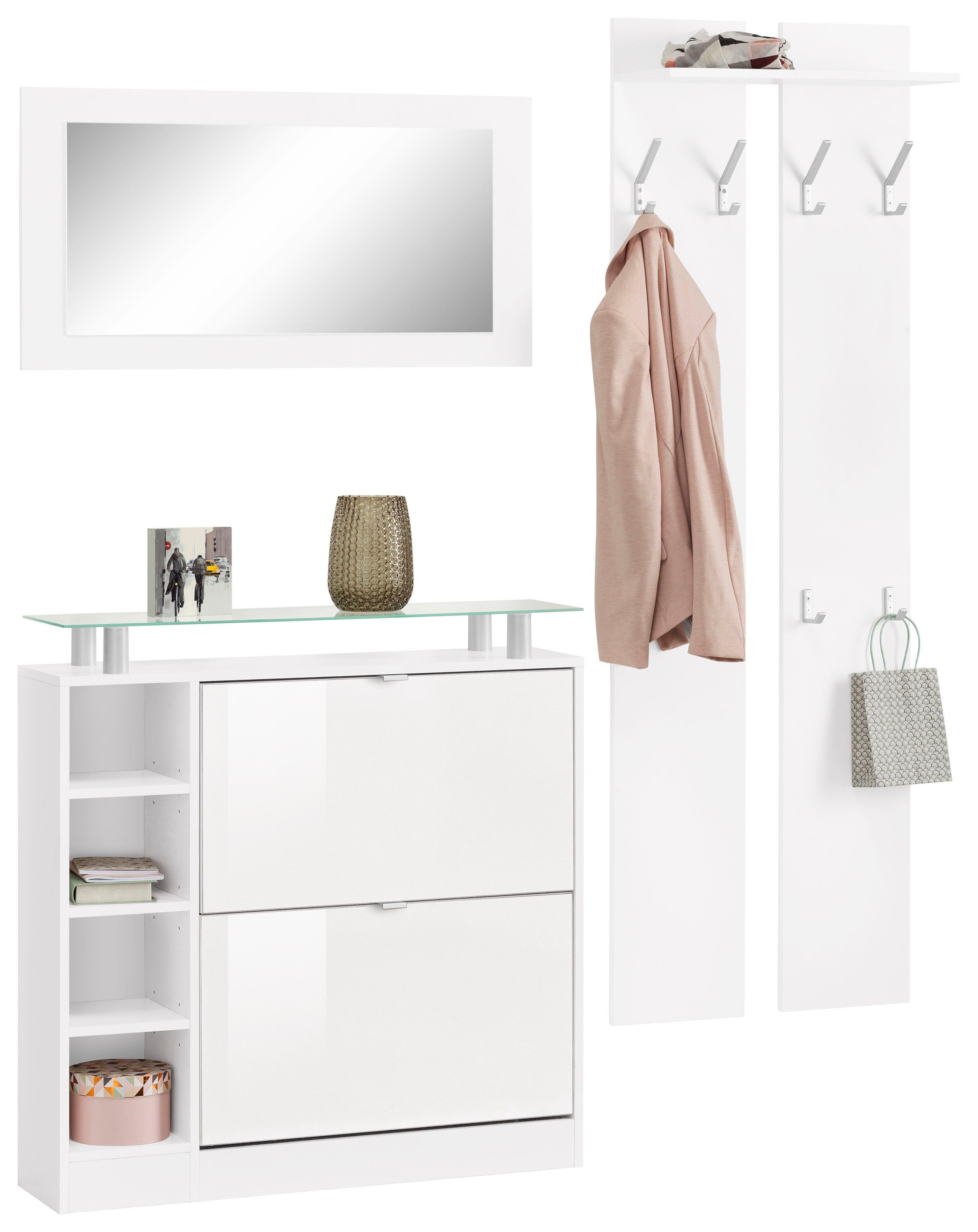 borchardt Möbel Halmeubelset DOLLY met glasplaat (set, 3-delig) wandkapstokken wit