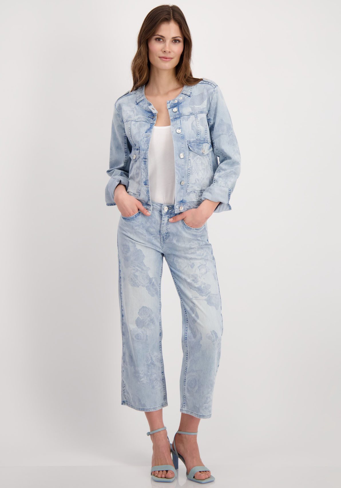 Monari Straight jeans met roosmotief