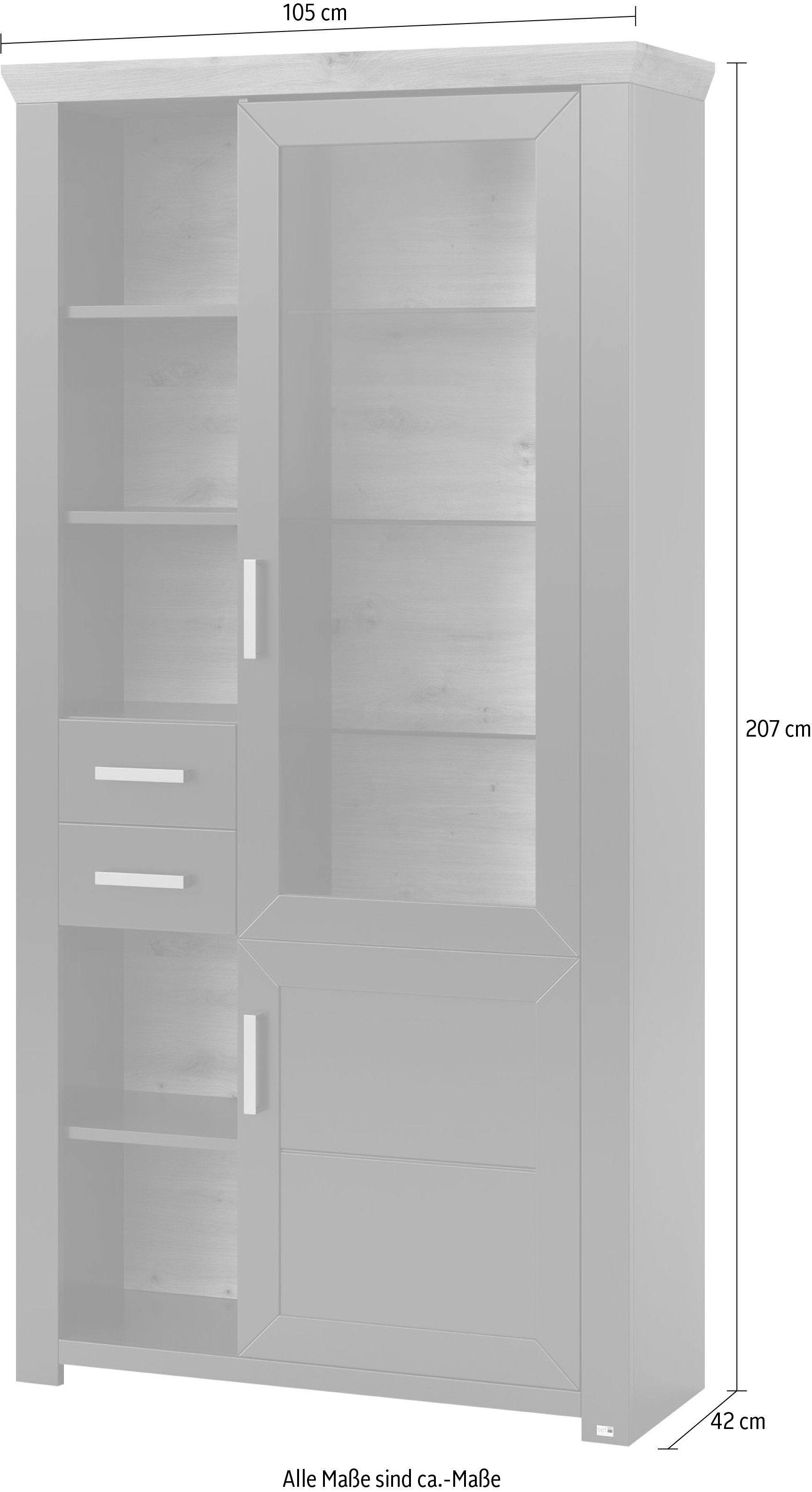 set one by Musterring Staande vitrinekast York Type 05 en 06, met Glazendeur, verlichting optioneel, hoogte 207 cm