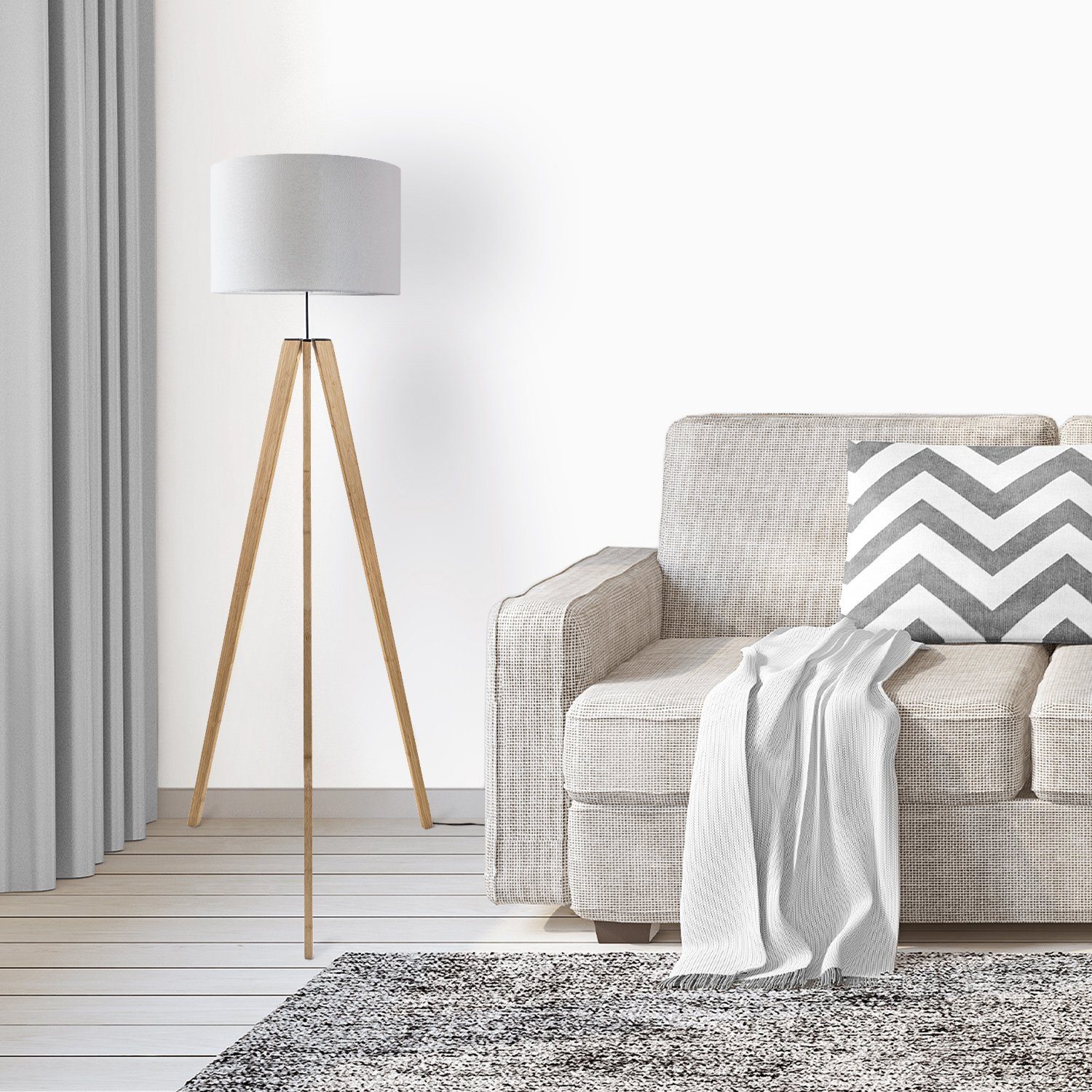 Paco Home Staande lamp Canvas uni Color Vloerlamp vintage voet LED lamp woonkamer Scandinavisch ontwerp E27