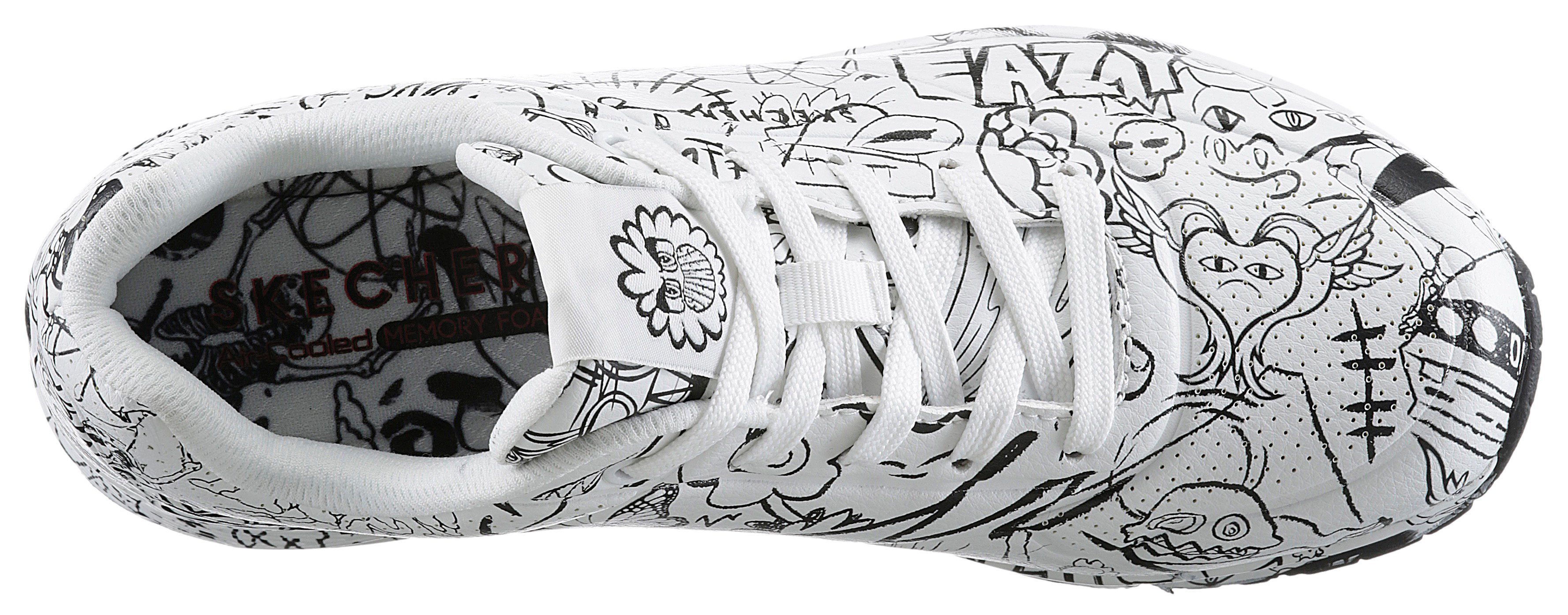 Skechers Sneakers UNO-PROCESS SKETCH met coole schetsprint, vrijetijdsschoen, lage schoen, veterschoen