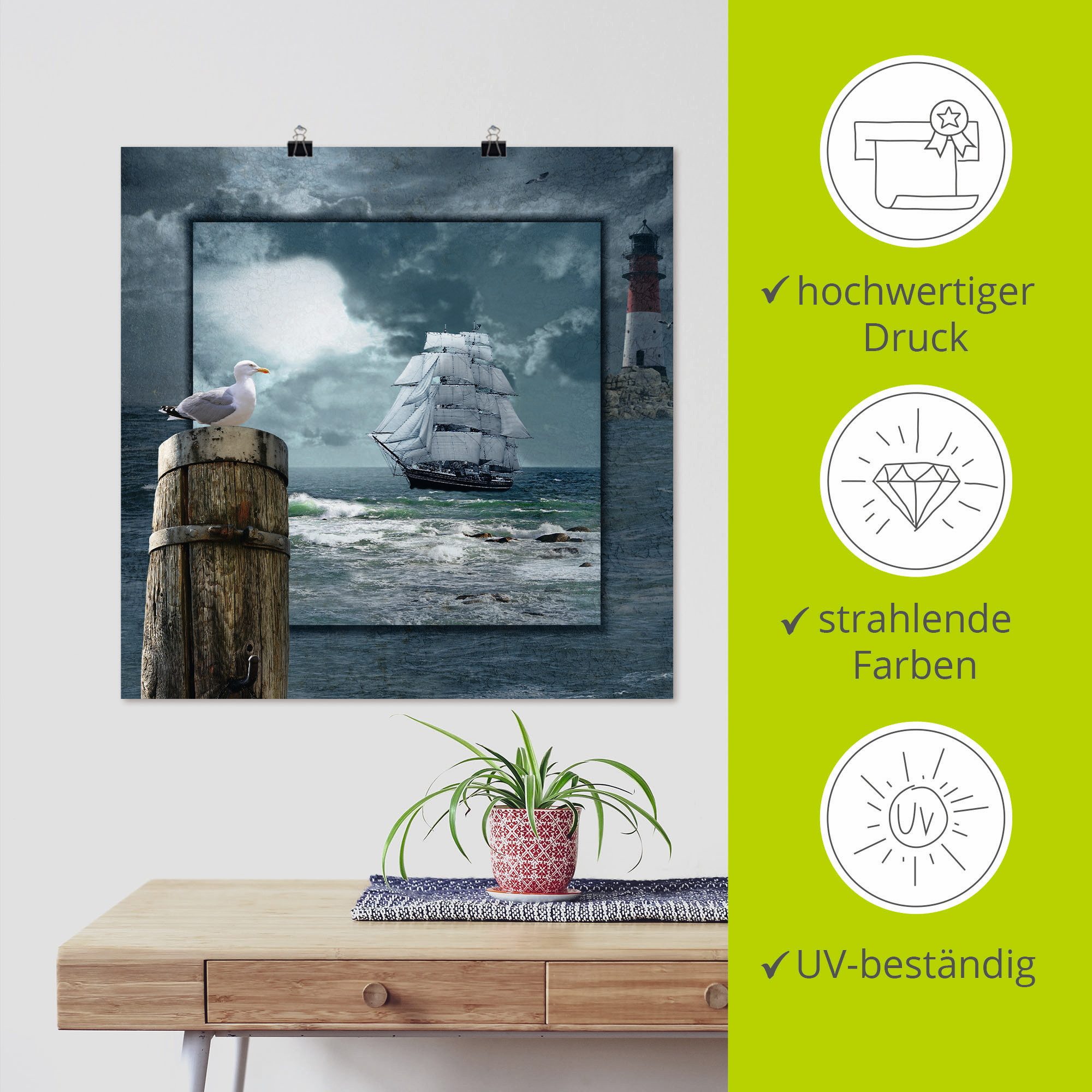 Artland Artprint Maritieme collage met zeilschip als artprint op linnen, poster, muursticker in verschillende maten