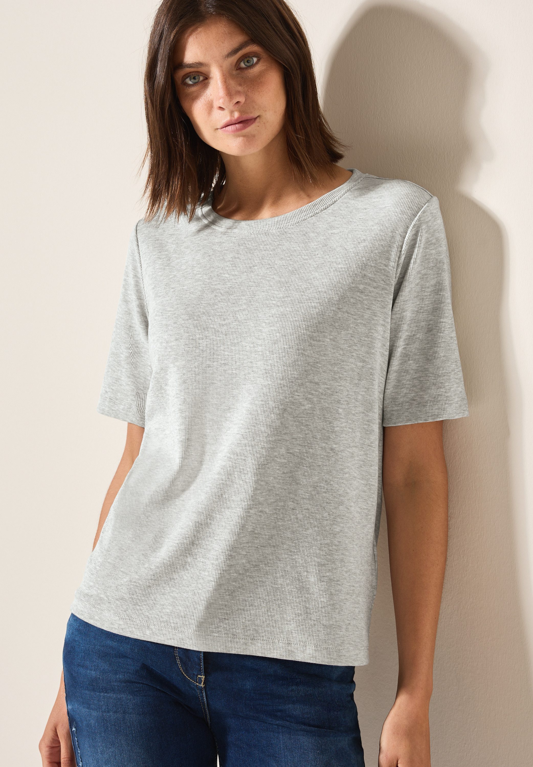 Cecil T-shirt met fijne ribstructuur dames t-shirts maat L (42) grijs