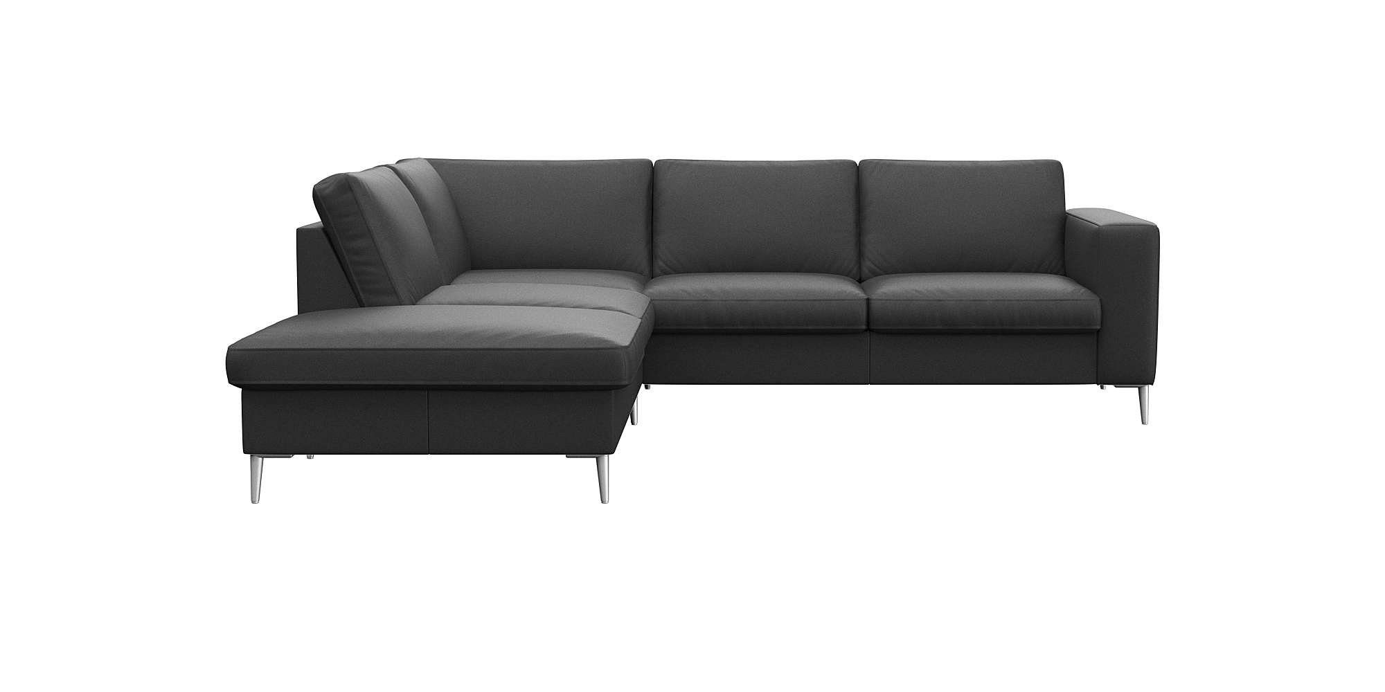 FLEXLUX Hoekbank Fiore, L-vorm brede armleuningen, aluminiumkleurige poten, bxd 241x225 cm, koudschuim in de zitting zwart, hoekbanken, Ottomane links