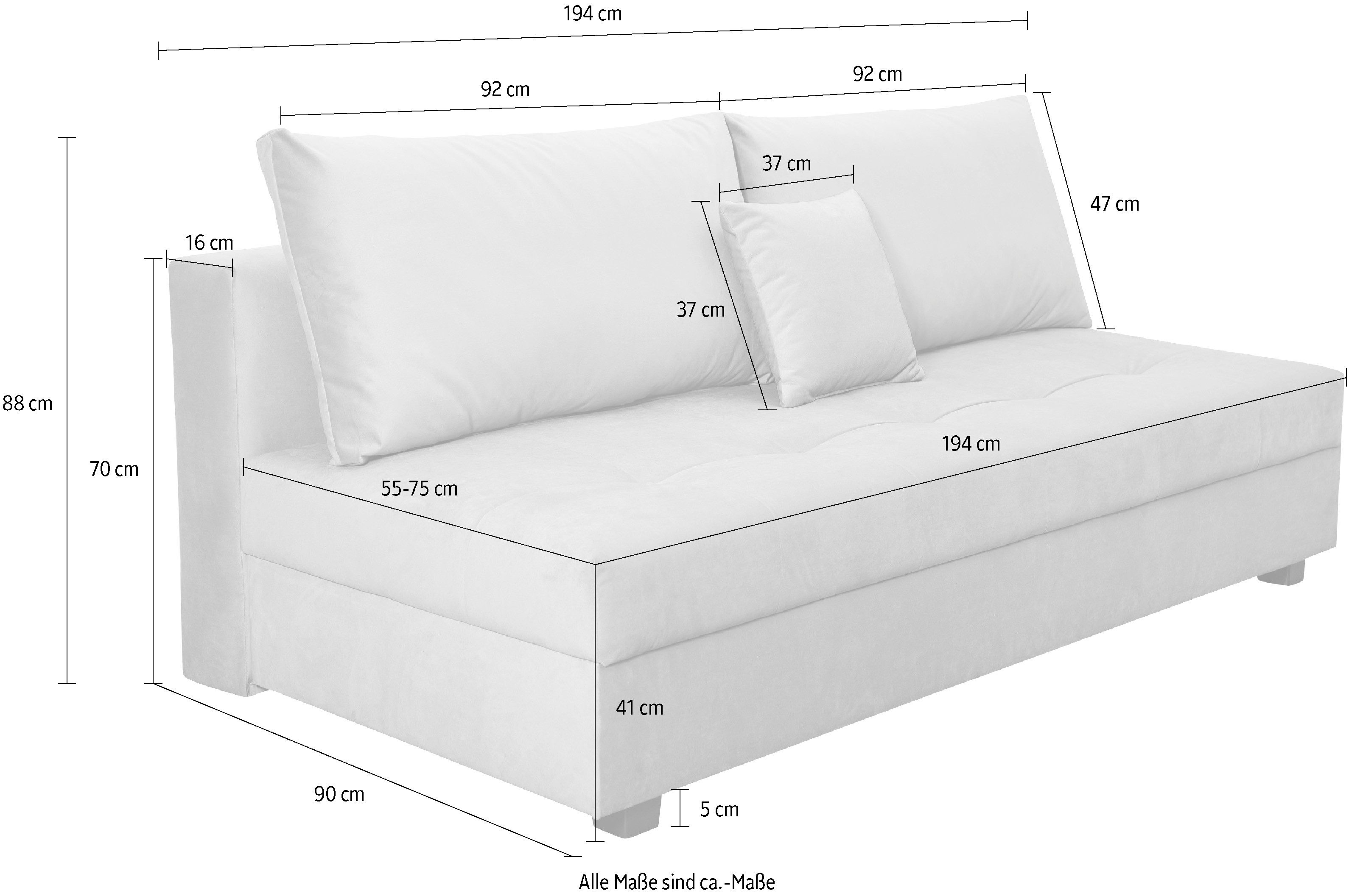 COLLECTION AB Slaapbank DARIA inclusief slaapfunctie en bedlade Slaapbank, bedfunctie, bedlade, inclusief rugkussens, veerkern