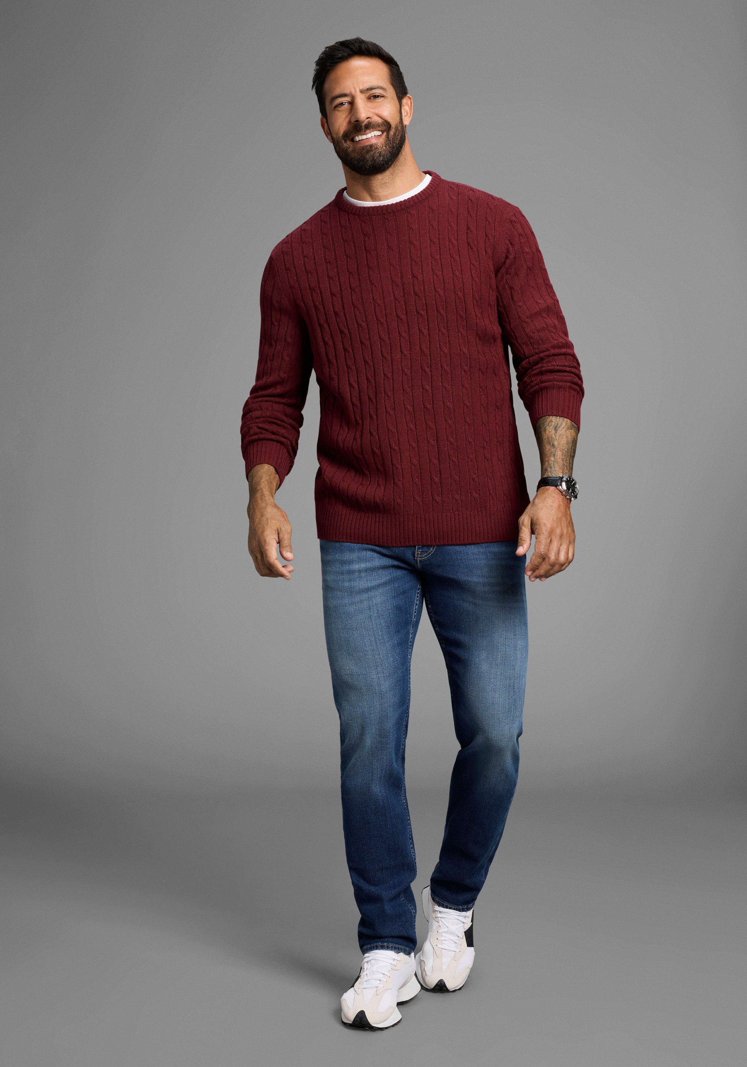 Man's World Trui met ronde hals Nieuwe collectie! Highlight all-over kabelpatroon!