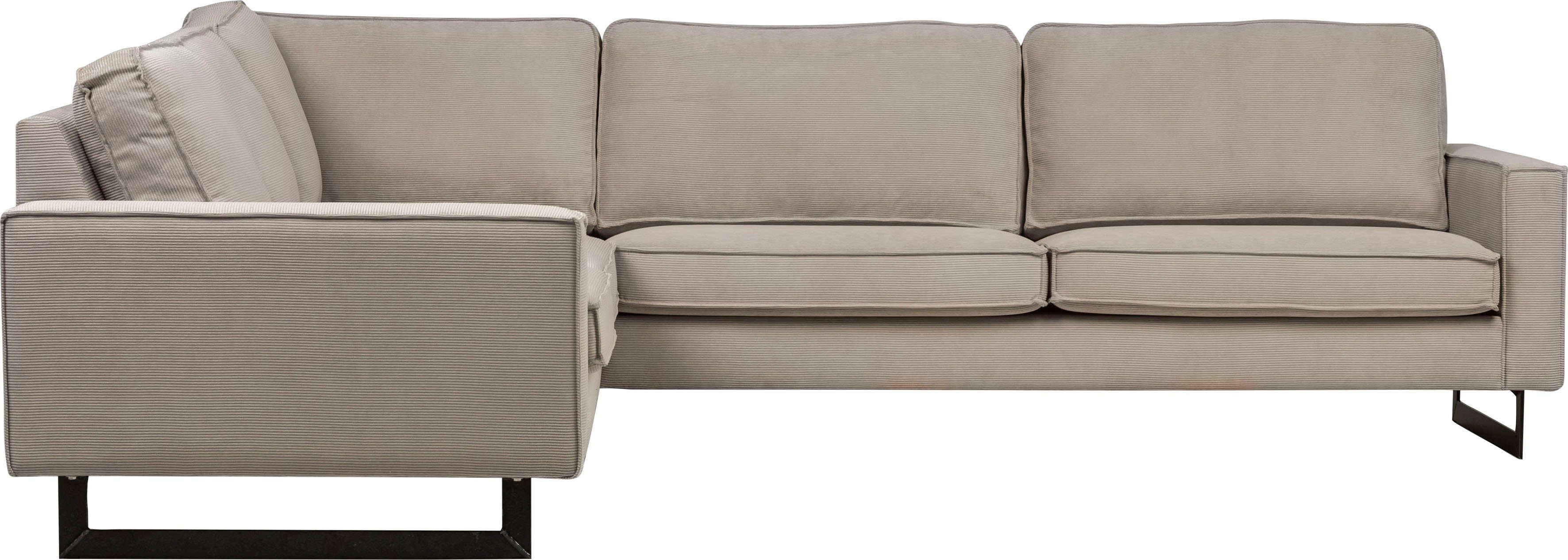 Places of Style Hoekbank Pinto, XXL, 250/290 cm, lange arm, ottomane Cord, chenille, leerlook, met bies, metalen voeten, golfondersteuning