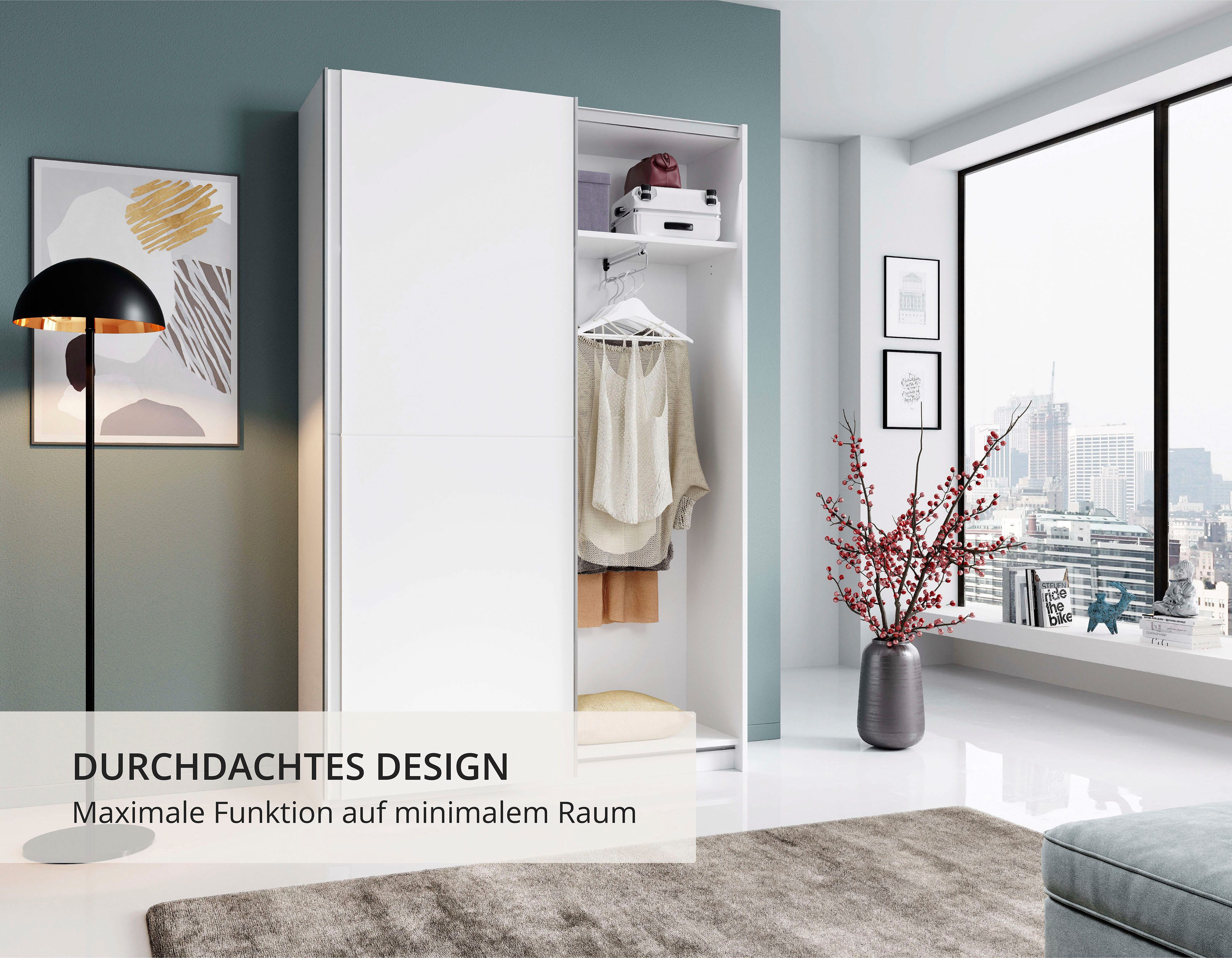 Schlafkontor Schuifdeurkast Heimo/Fast kast kledingkast garderobe OTTO´s CHOICE weinig diepte, uitschuifbare kledingstang, garderobekast, 6 planken