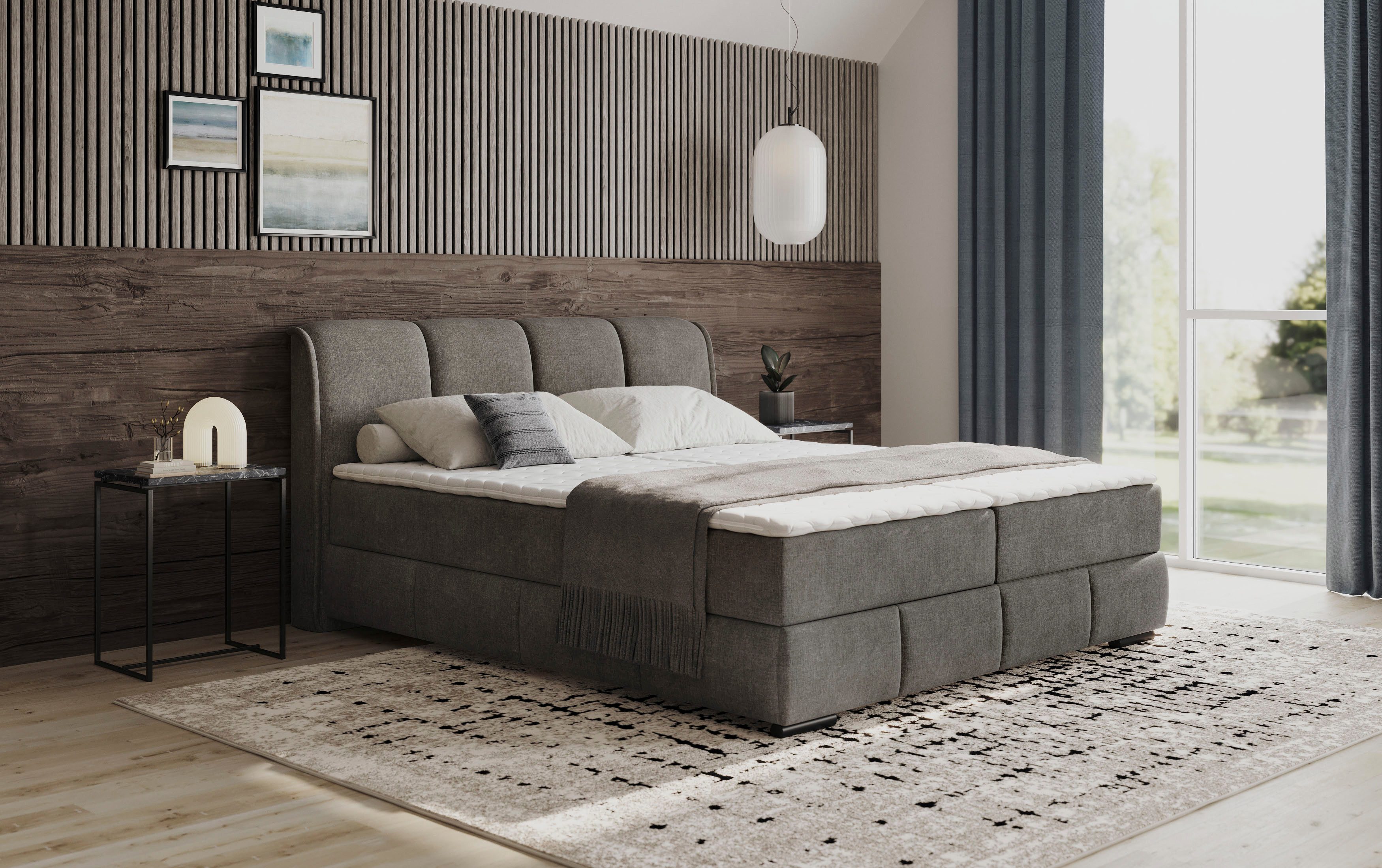 Mr. Couch Boxspring Bethany met bedkist, incl. matras Topmatras en sierkussen, in verschillende hardheden beschikbaar boxsprings grijs
