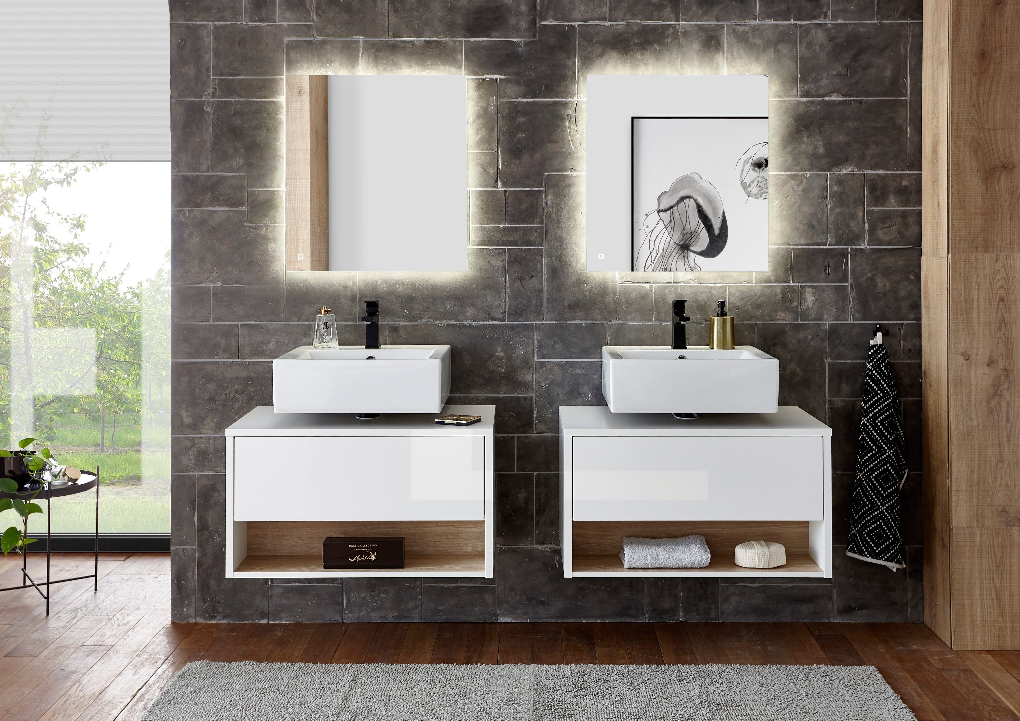 Places of Style Badkamerserie Studio Line, bad in modern ontwerp, 6-delig badkamer Kast, onderkast en spiegel, in twee kleuren beschikbaar, opbergruimte (6-delig)