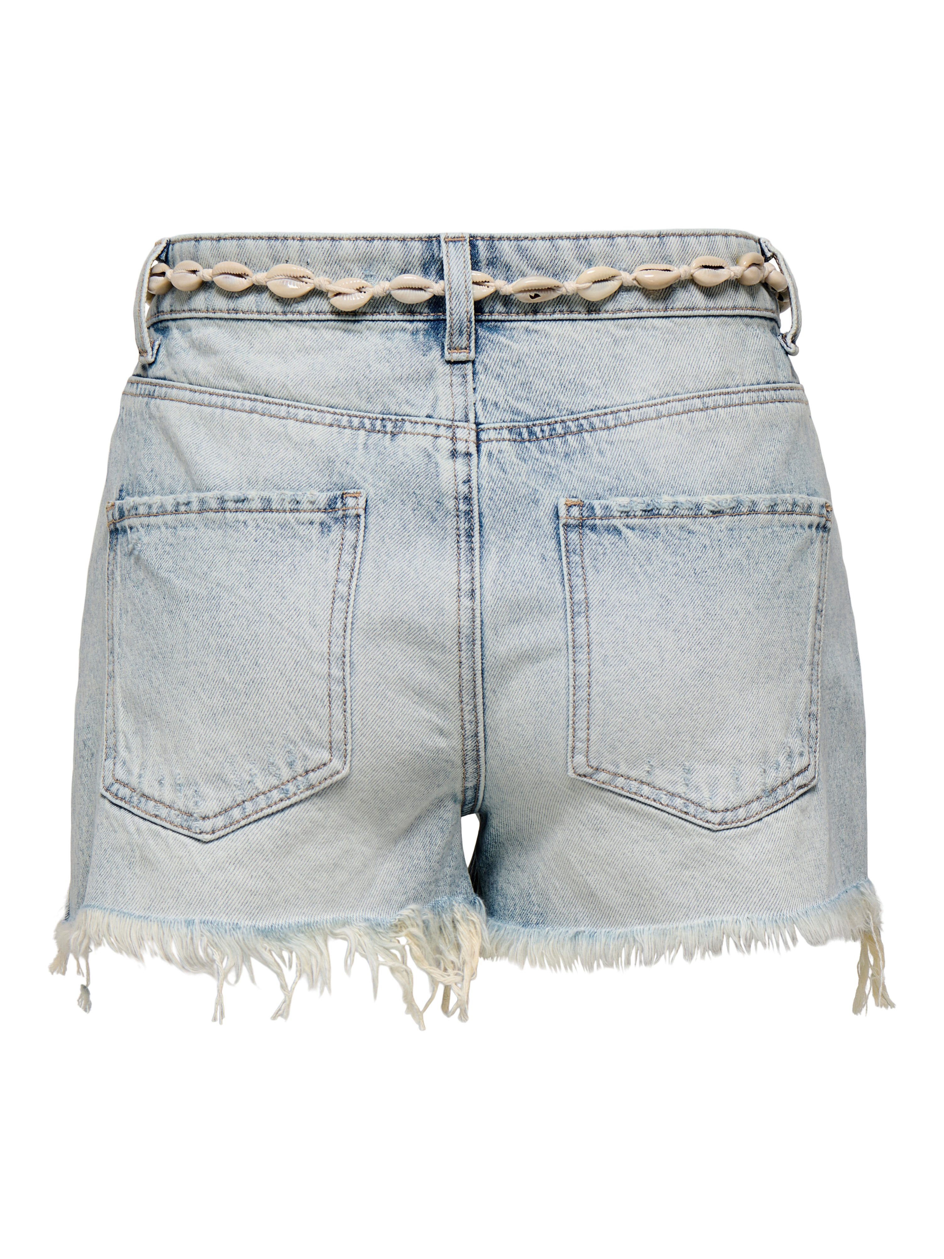 Only Jeansshort ONLZUMA HW SHELL BELT DNM SHORTS BJ met destroyed effect en rafelige zoom