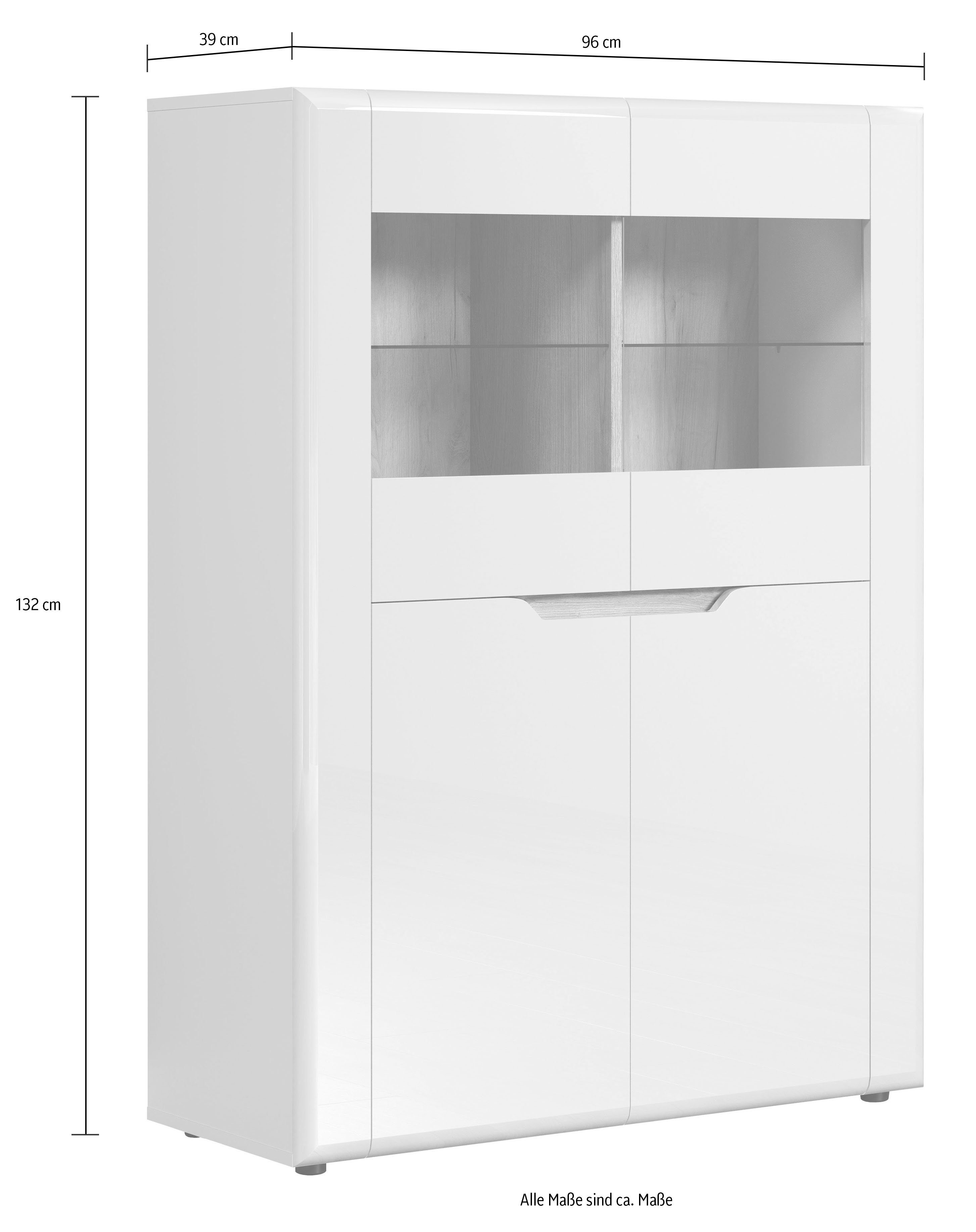 INOSIGN Vitrinekast Graz Hoge kast met glazen deuren Grifflos, breedte 96 cm, hoogte 132 cm (1 stuk)