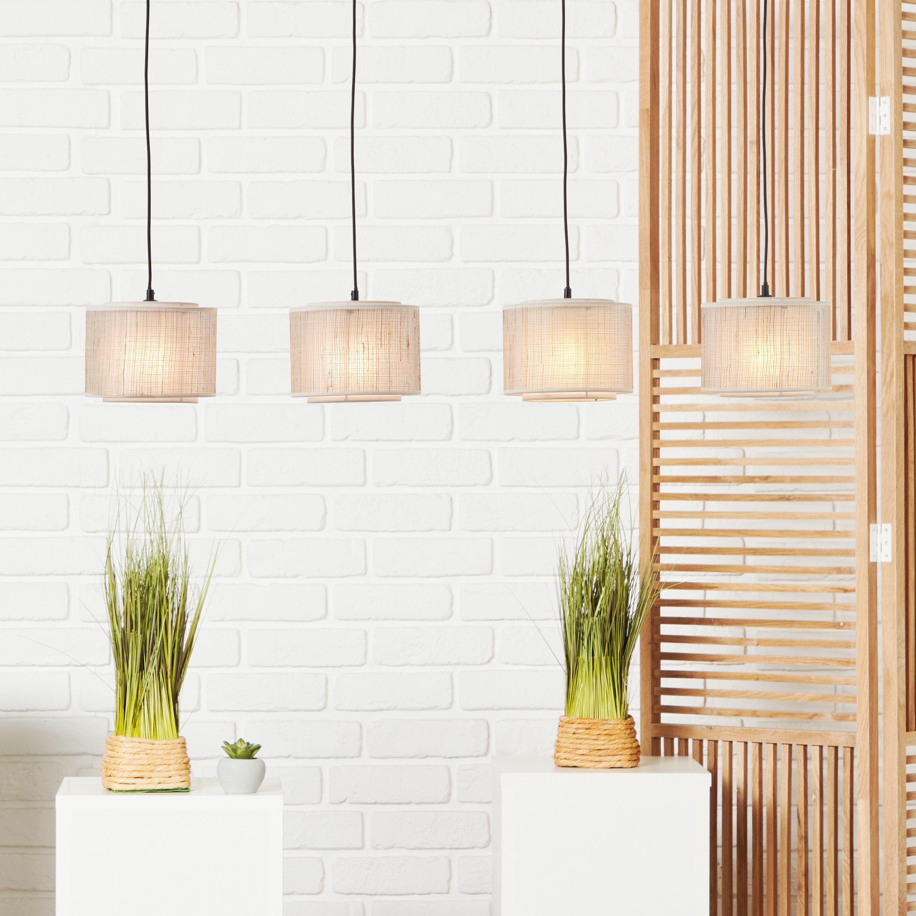 Brilliant Leuchten Hanglamp Odar 4-vlamig, 113,5 cm hoogte, e27, metaal/textiel/papier, zwart/beige (1 stuk)