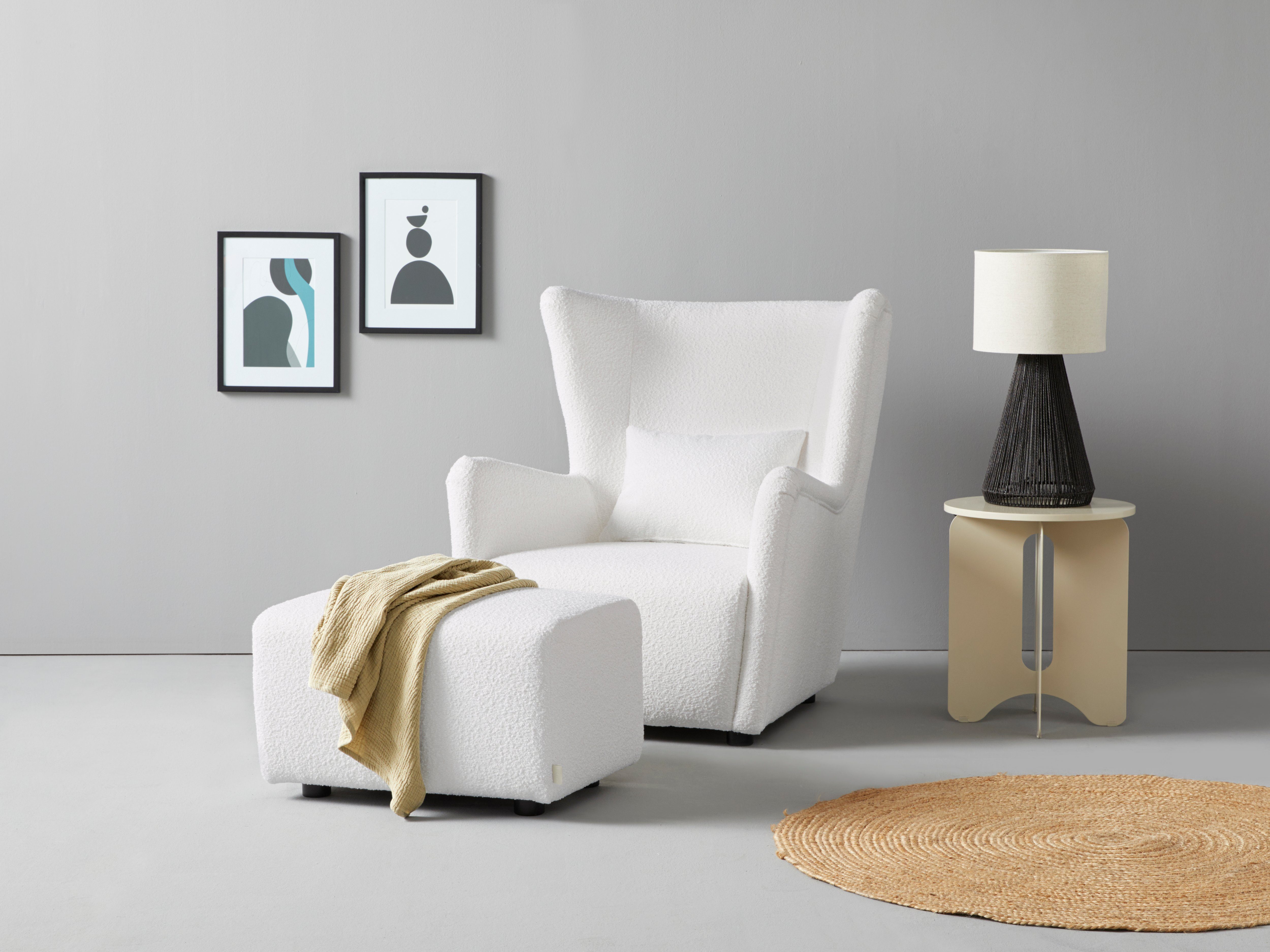 LeGer Home by Lena Gercke Oorfauteuil Levke Stoel naar keuze met of zonder hocker fauteuils maat Bouclé wit